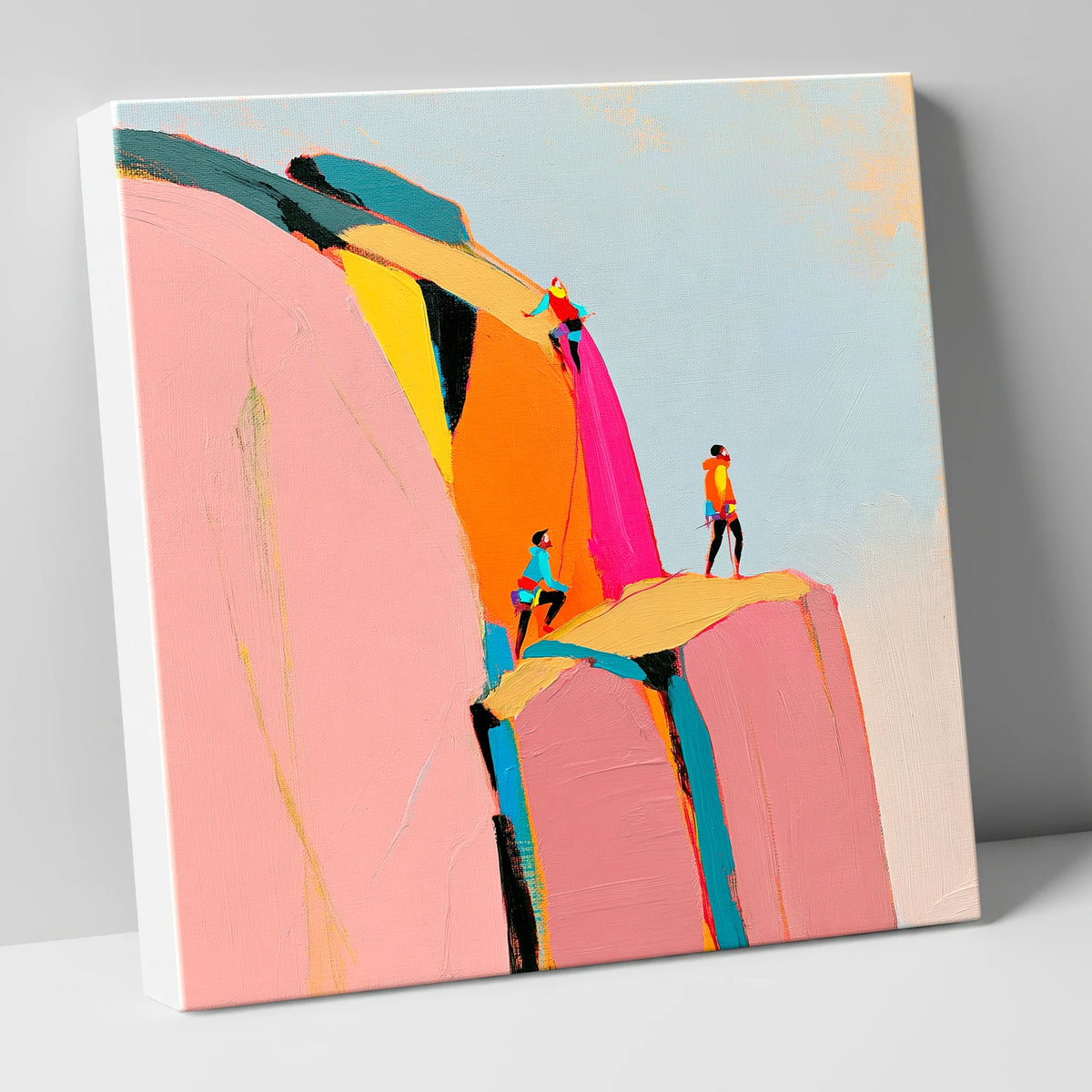 Vibrant Rock Climbers on Crag lake district walking canvas wall art