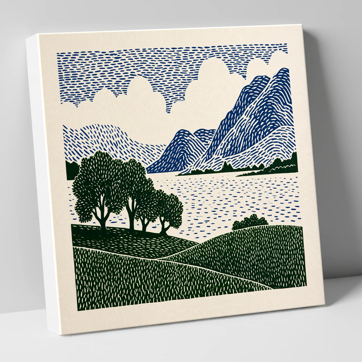 Crummock Water in Navy and Green lake district lake canvas wall art