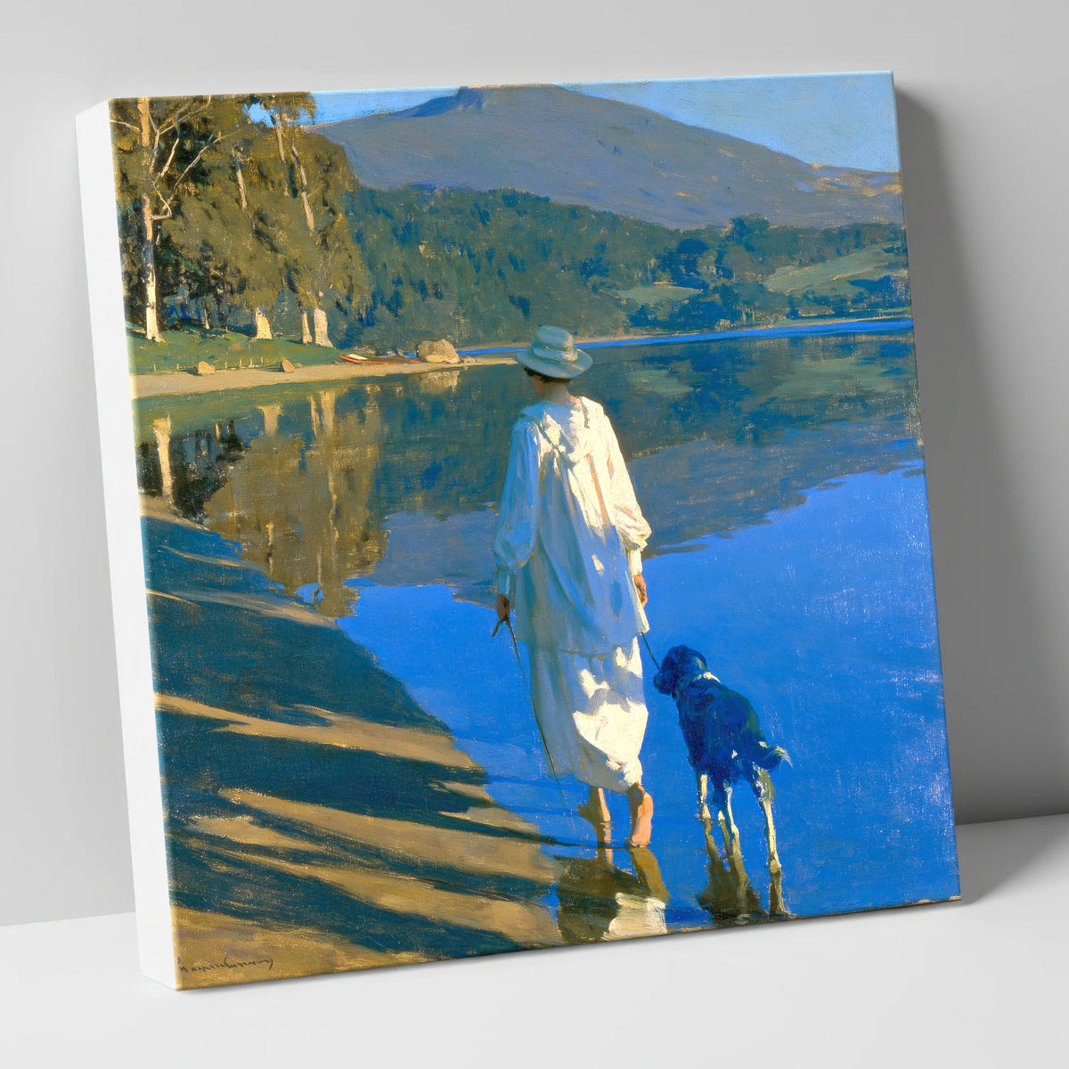 Sunlit Dog Walk Coniston Water gifts for dog walkers canvas wall art