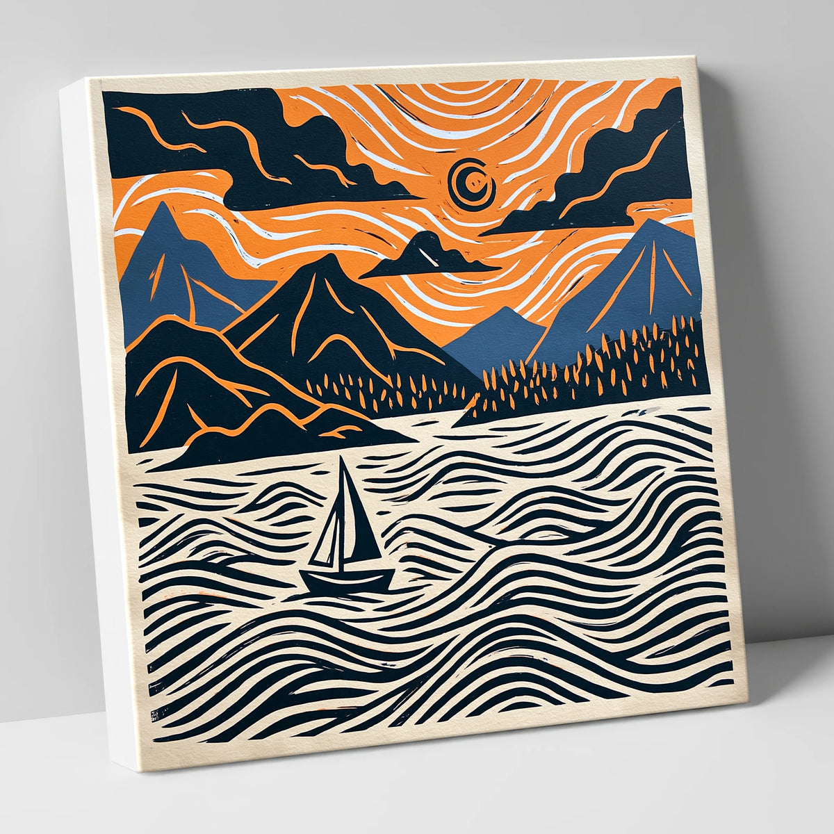 Derwentwater Sailboat Beneath Swirling Skies lake district lake canvas wall art