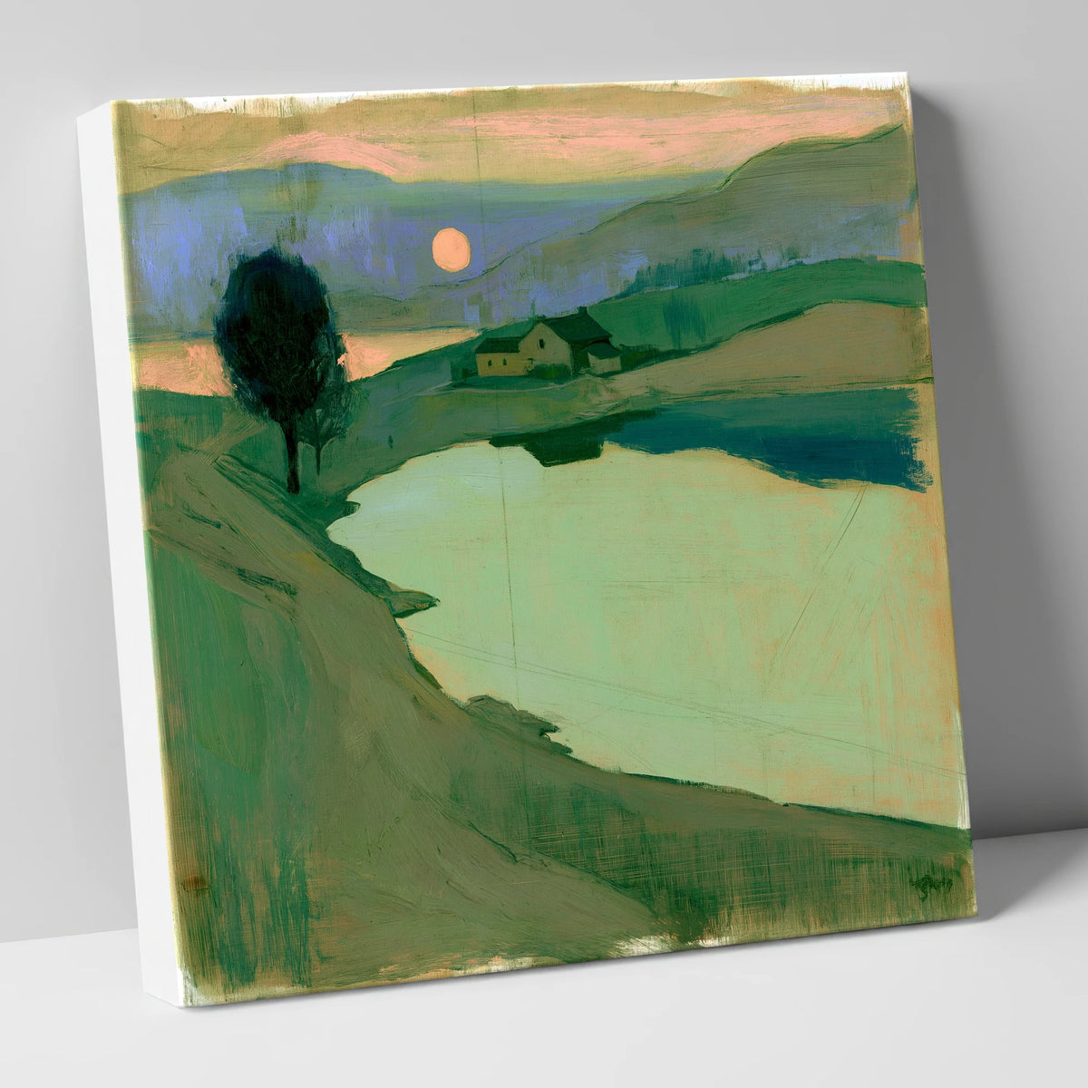 Peach Sunset Over Lakeland Water lake district lake canvas wall art