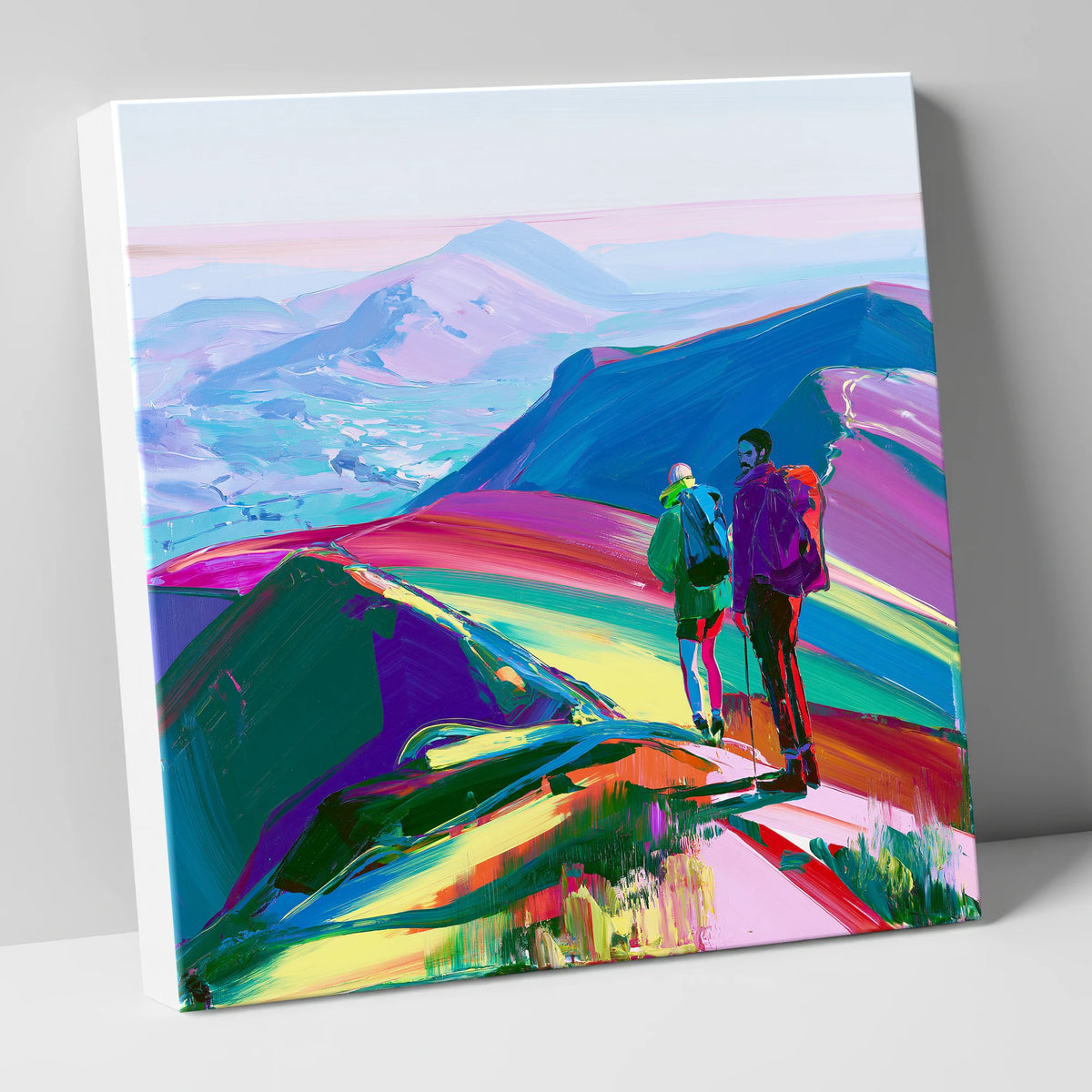 Hikers On A Vibrant Fell lake district fell canvas wall art