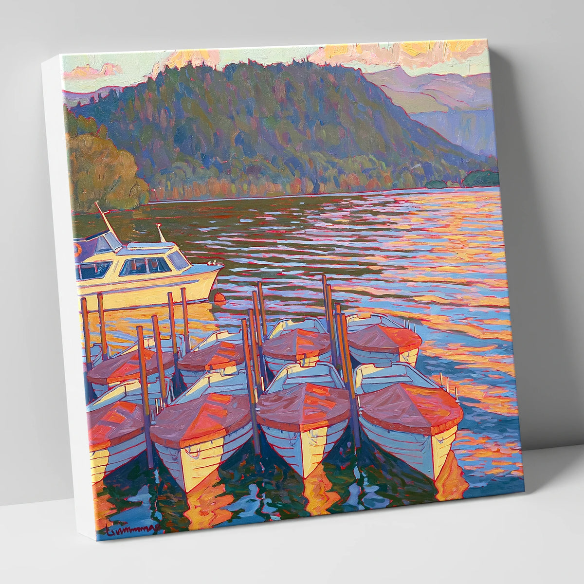 Red Covered Boats on Windermere lake district lake canvas wall art