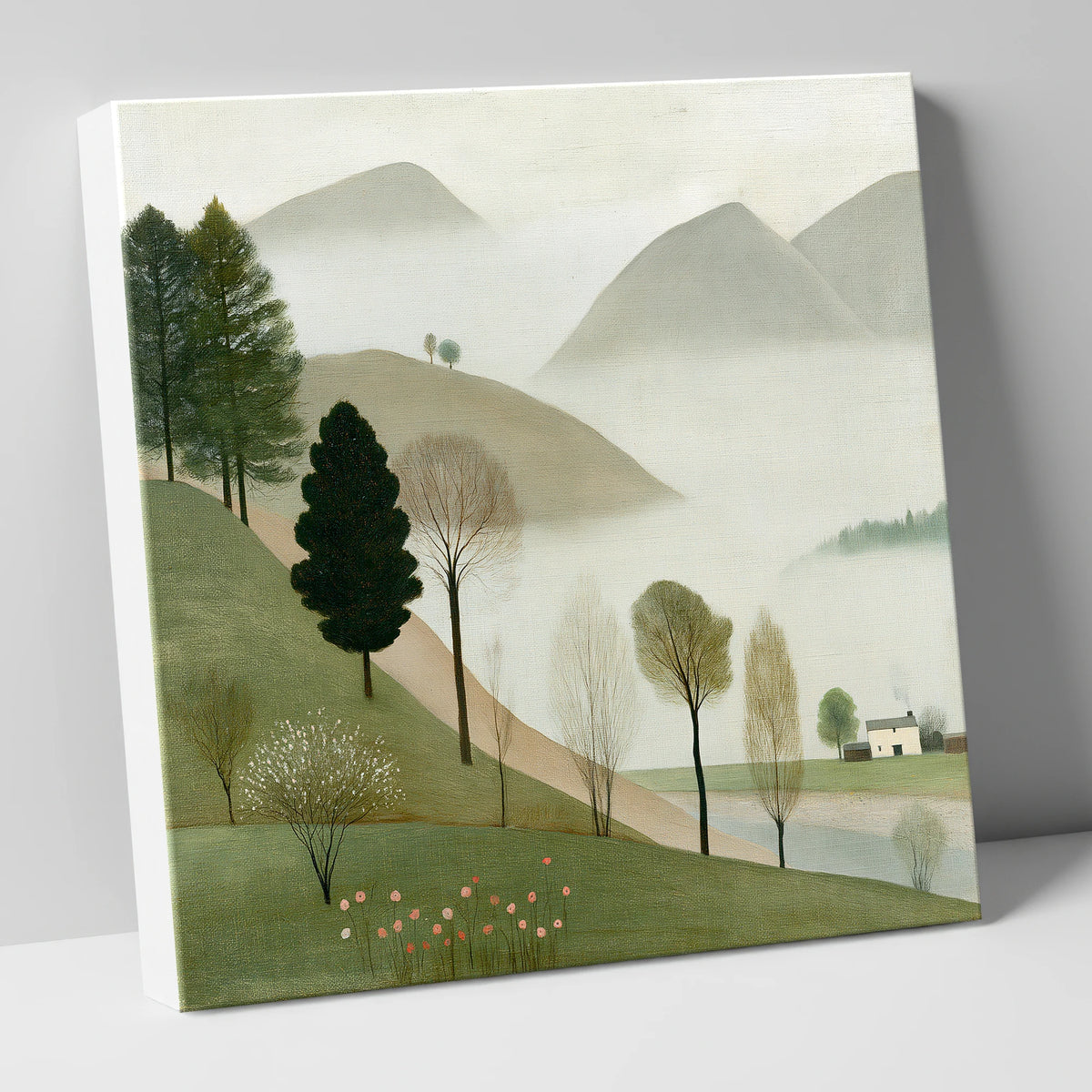 Valley Mist and White Cottage lake district sky canvas wall art