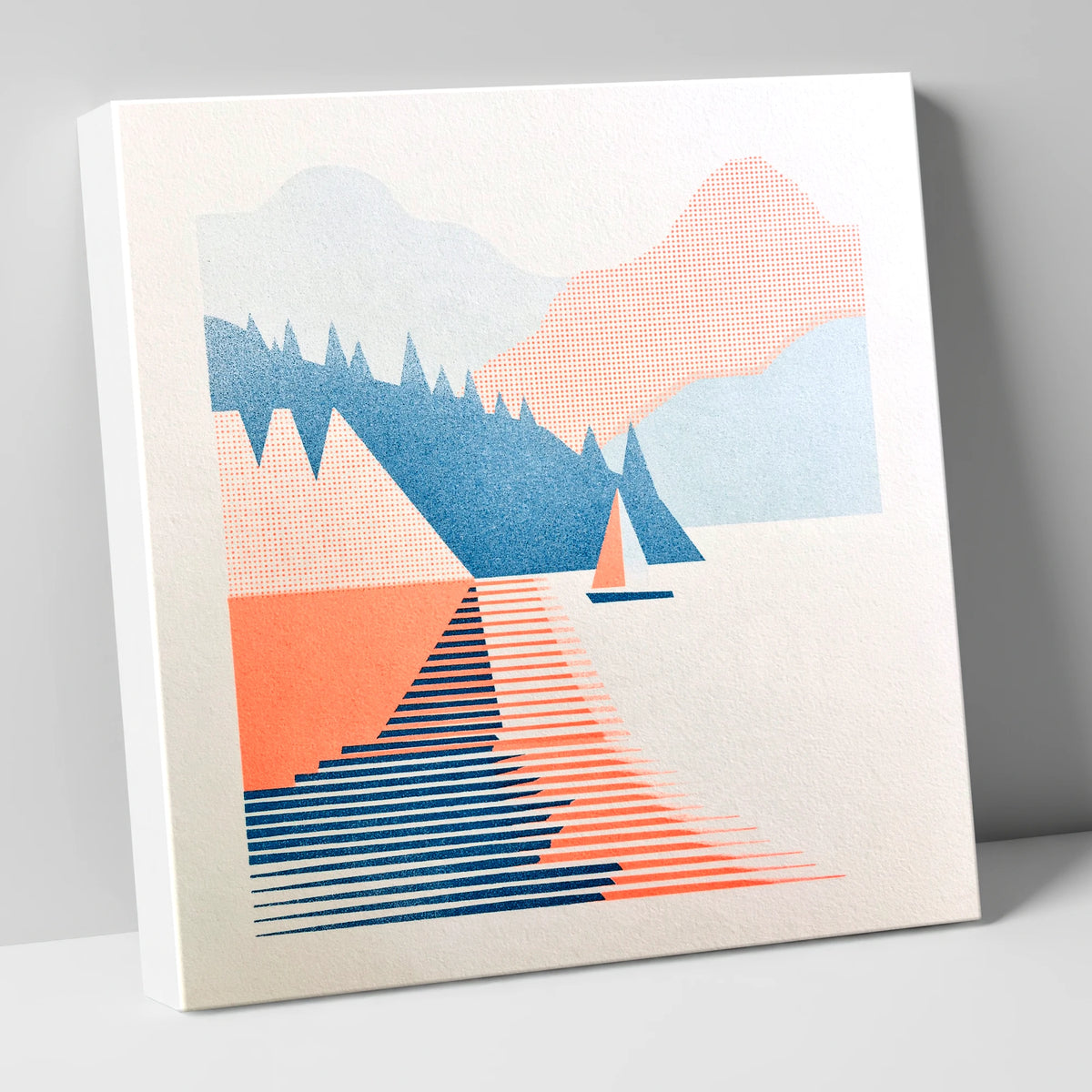 Geometric Sailboat on Windermere lake district lake canvas wall art