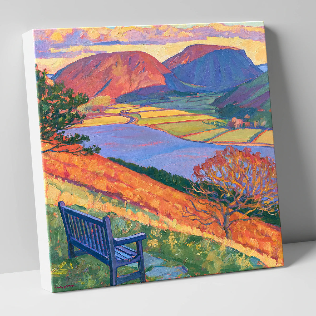 Vibrant Bench View Over Loweswater lake district lake canvas wall art