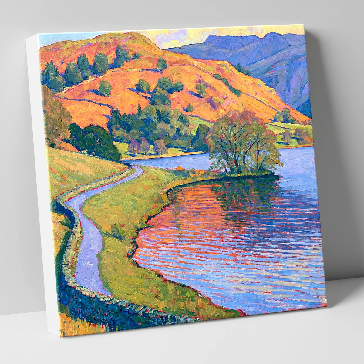Sunlit Path Beside Rydal Water lake district lake canvas wall art