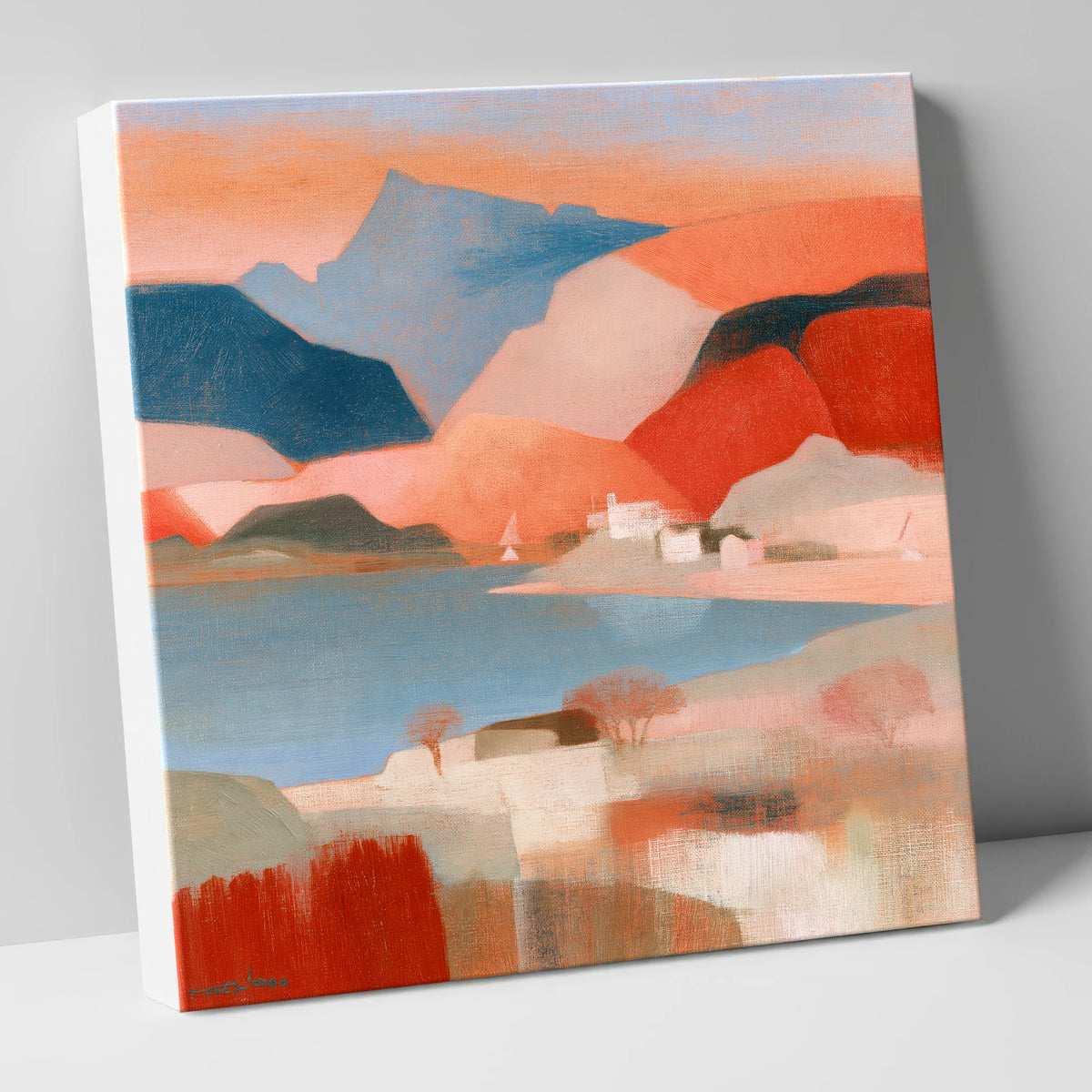 Abstract Terracotta Lake and Fells lake district lake canvas wall art