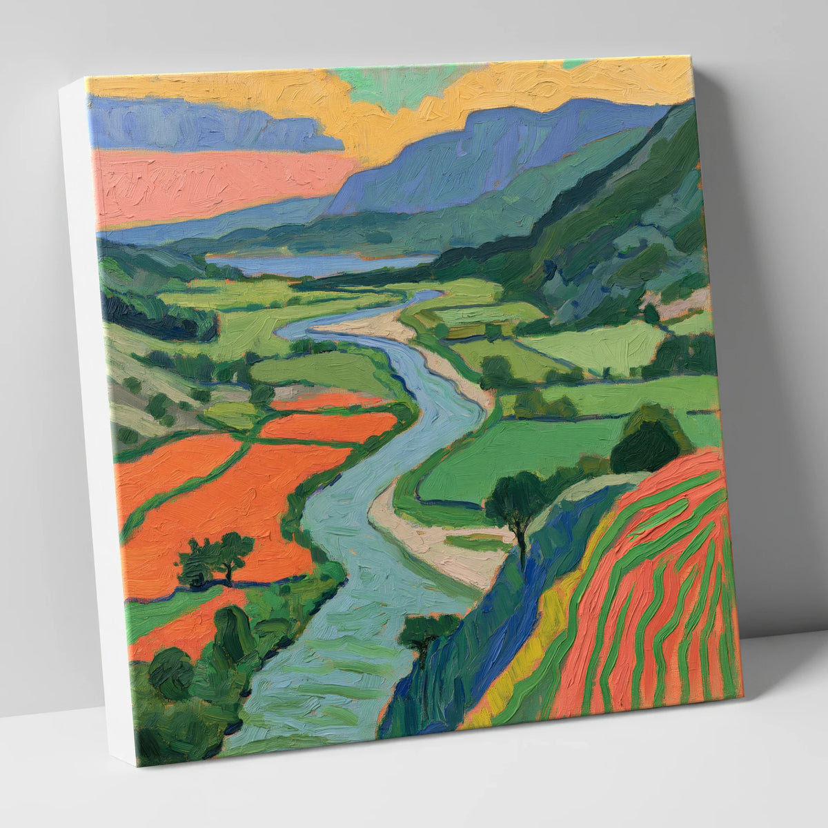 Winding River Through Vivid Fells lake district waterfall canvas wall art