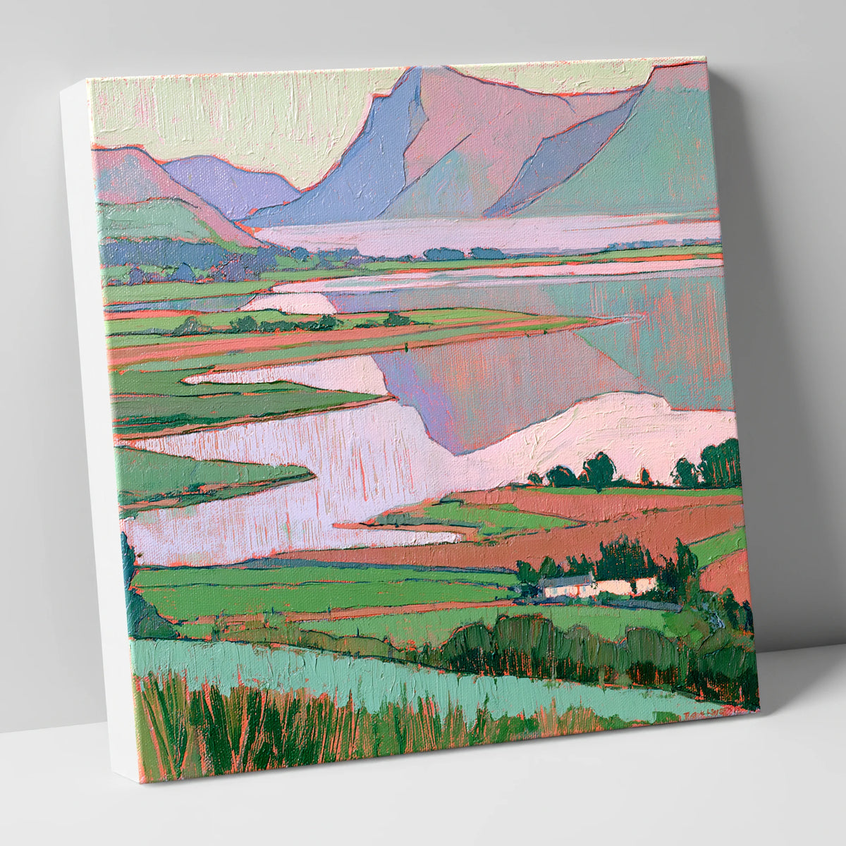 Morning Mist Over Pastel Valley lake district sky canvas wall art