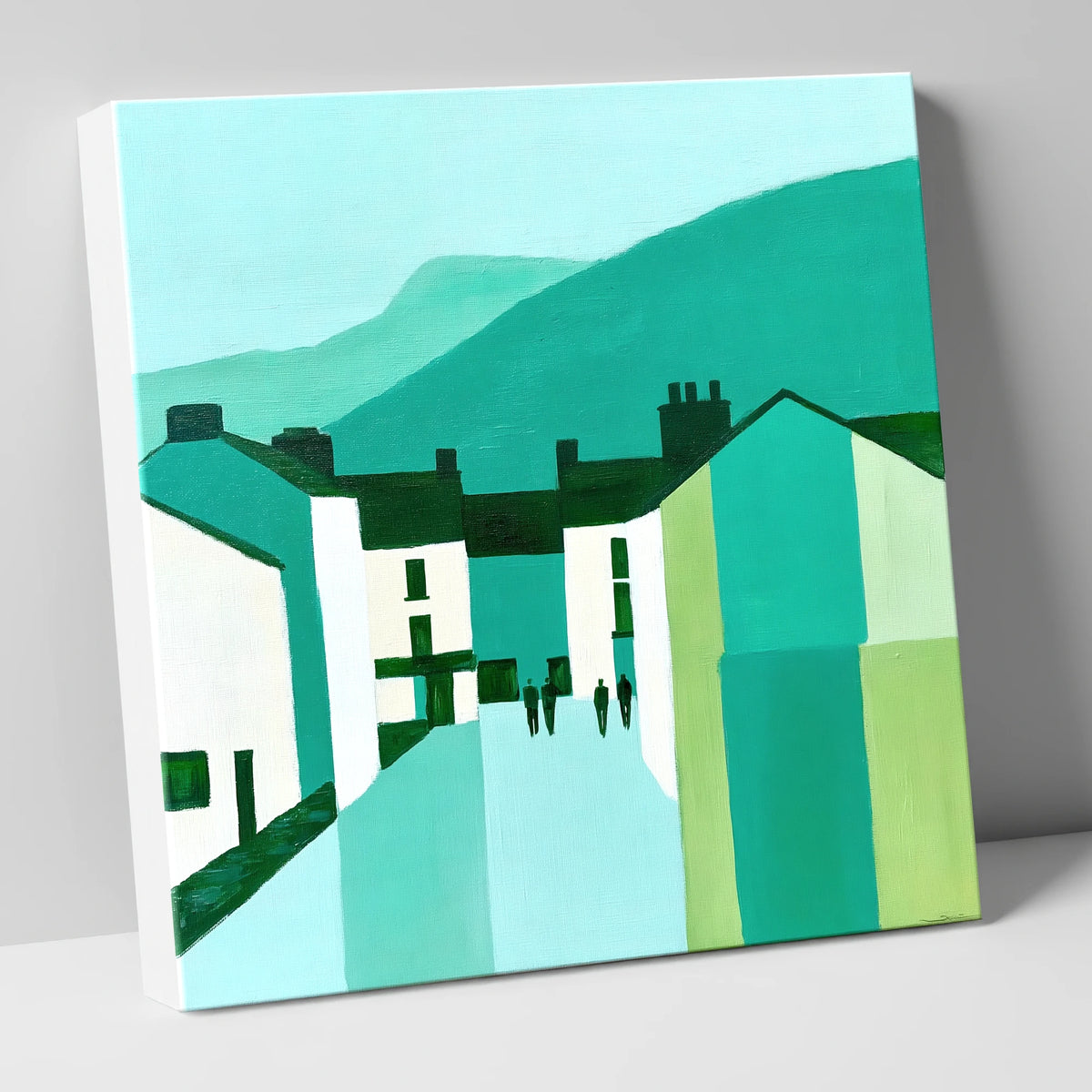 Teal Ambleside Street Scene lake district village canvas wall art