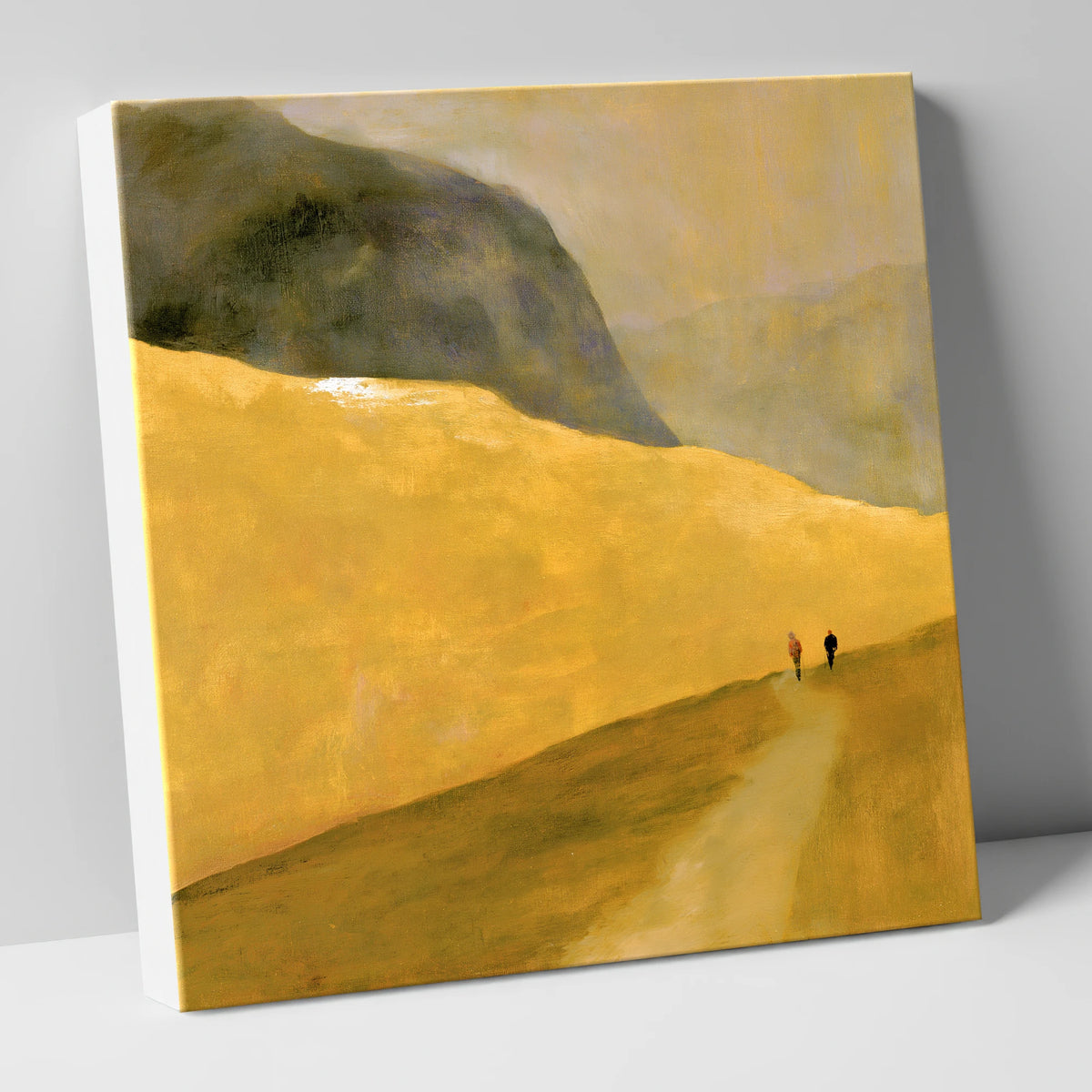 Walkers on a Golden Fell lake district walking canvas wall art