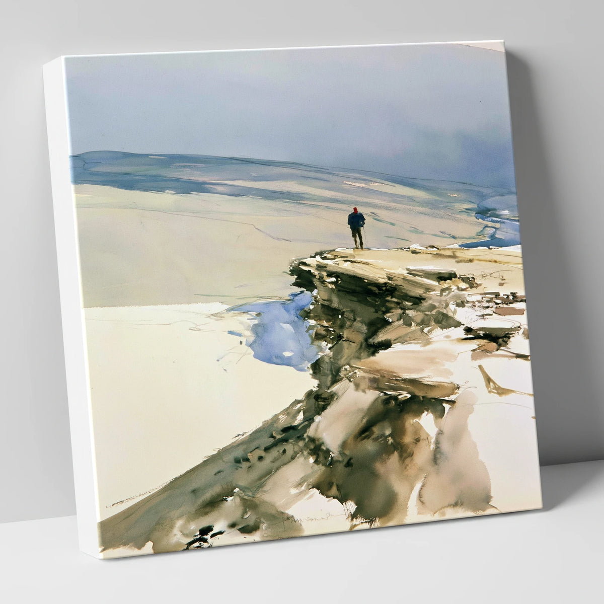 Lone Hiker on Fell Edge lake district walking canvas wall art
