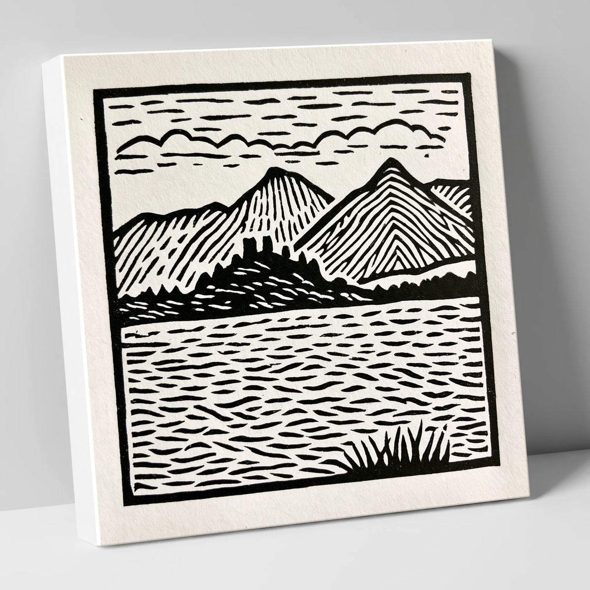 Monochrome Derwentwater Fells lake district lake canvas wall art