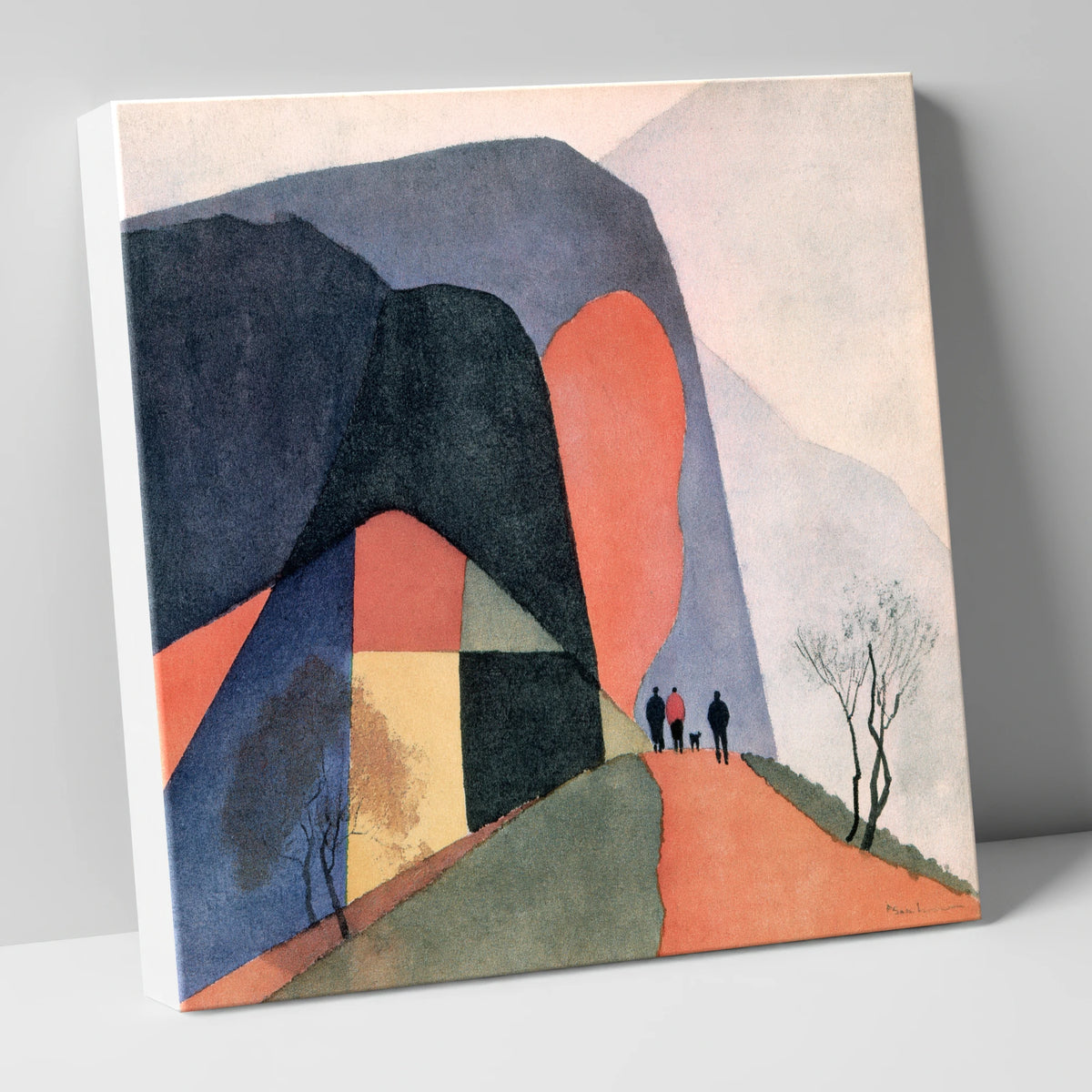 Walkers on a Terracotta Fell Path lake district walking canvas wall art