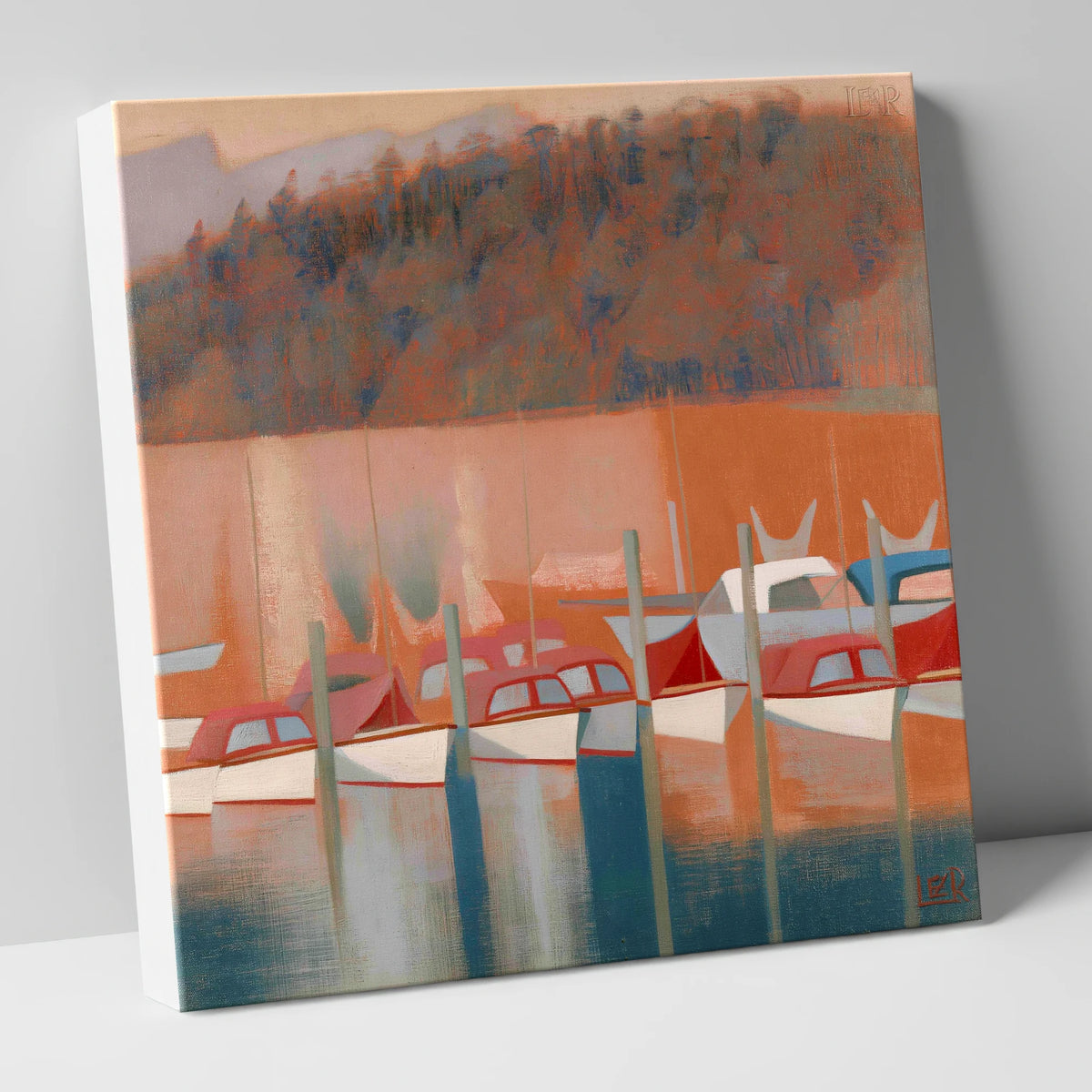 Windermere Boats in Terracotta Light lake district lake canvas wall art