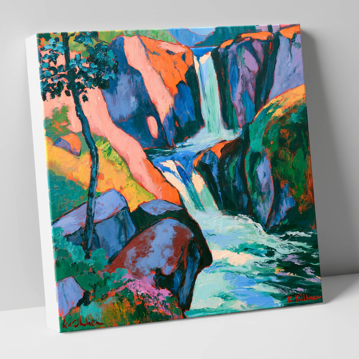 Vibrant Cascading Fellside Waterfall lake district waterfall canvas wall art