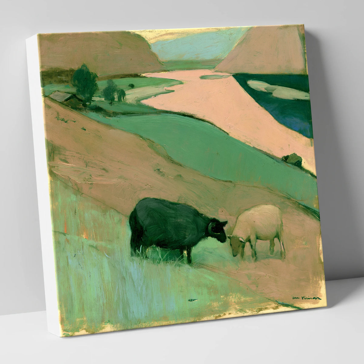 Grazing Herdwicks Above Pastel Valley lake district wildlife canvas wall art