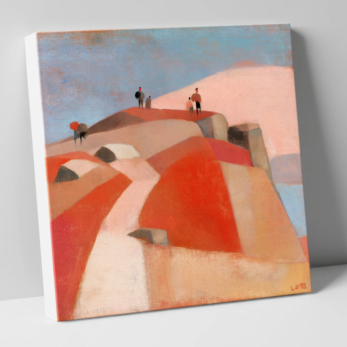 Fell Walkers on a Terracotta Summit lake district fell canvas wall art