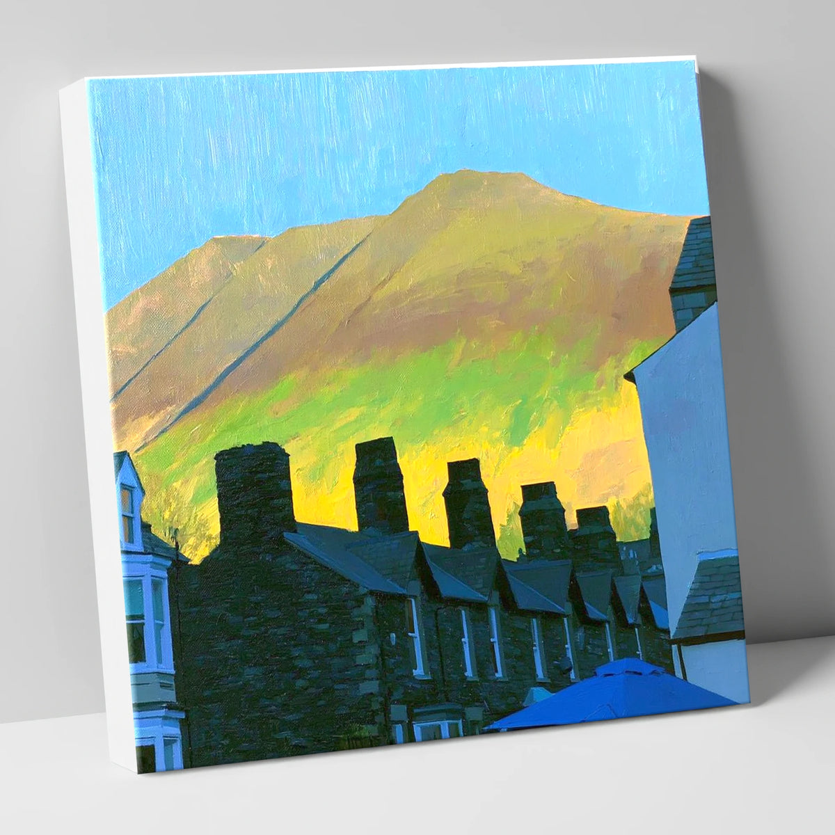Keswick Chimneys and Sunlit Skiddaw lake district village canvas wall art