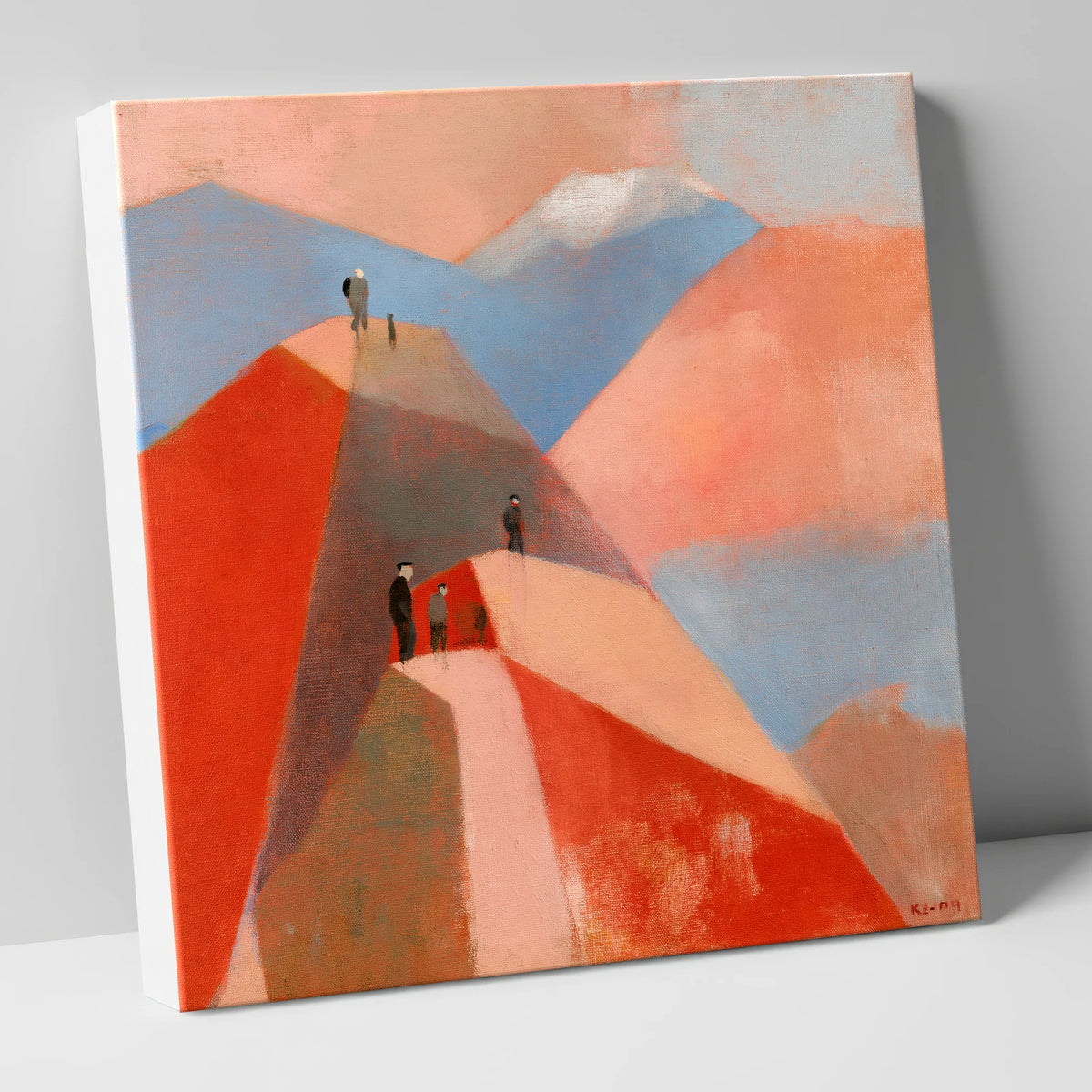 Hikers on Terracotta Fell Top lake district fell canvas wall art