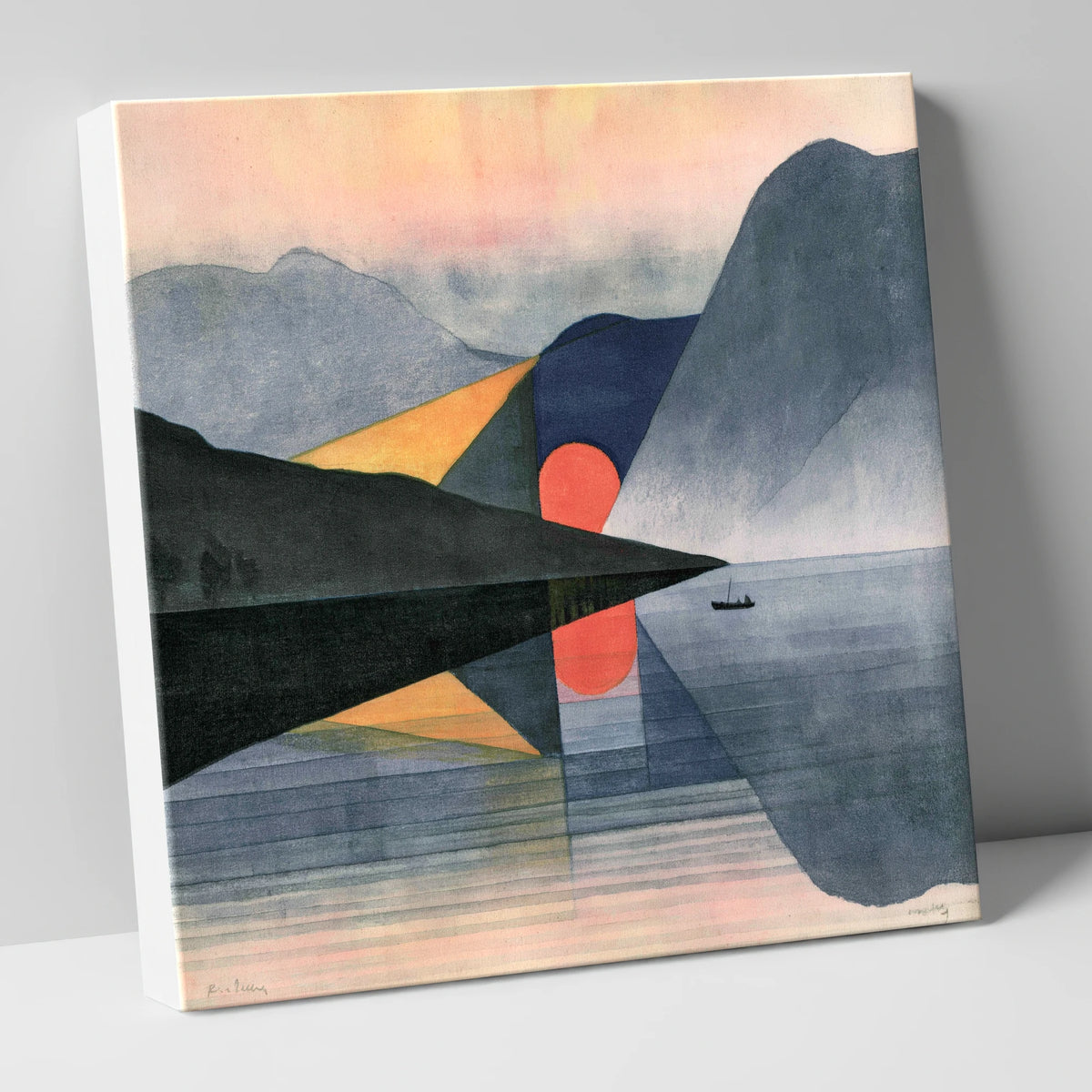 Geometric Sunrise on Still Lake lake district lake canvas wall art