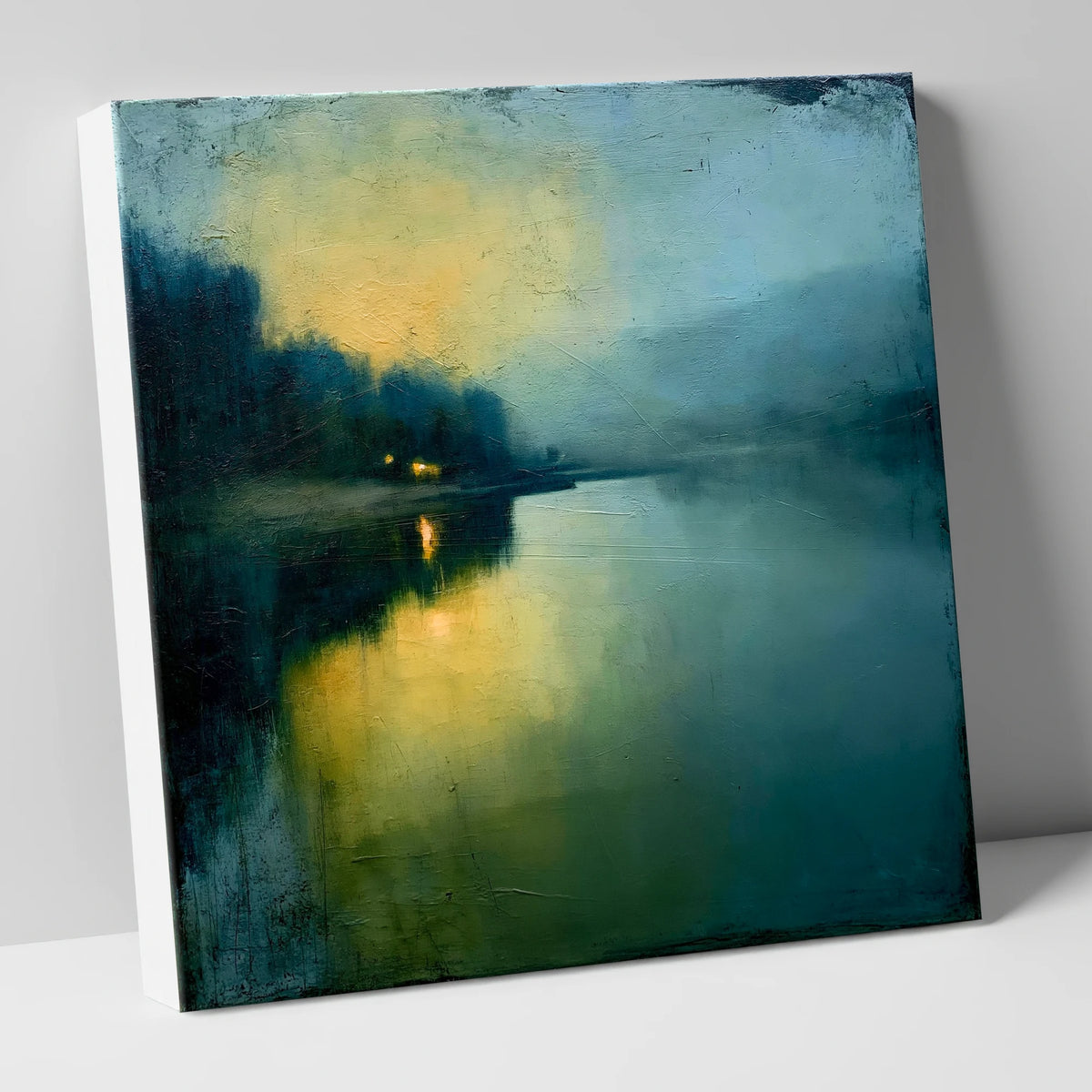 Teal and Gold Lake Dawn lake district lake canvas wall art