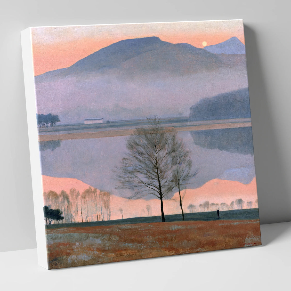 Lake Reflection in Pink Twilight lake district lake canvas wall art