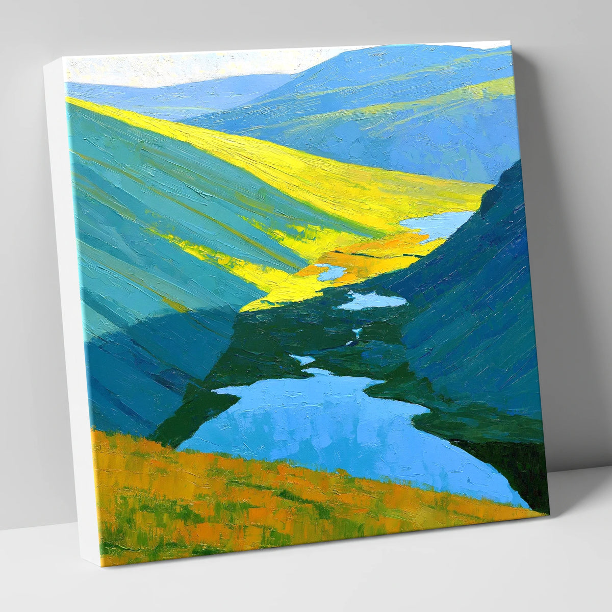 Sunlit Fells over Deep Blue Tarns lake district fell canvas wall art