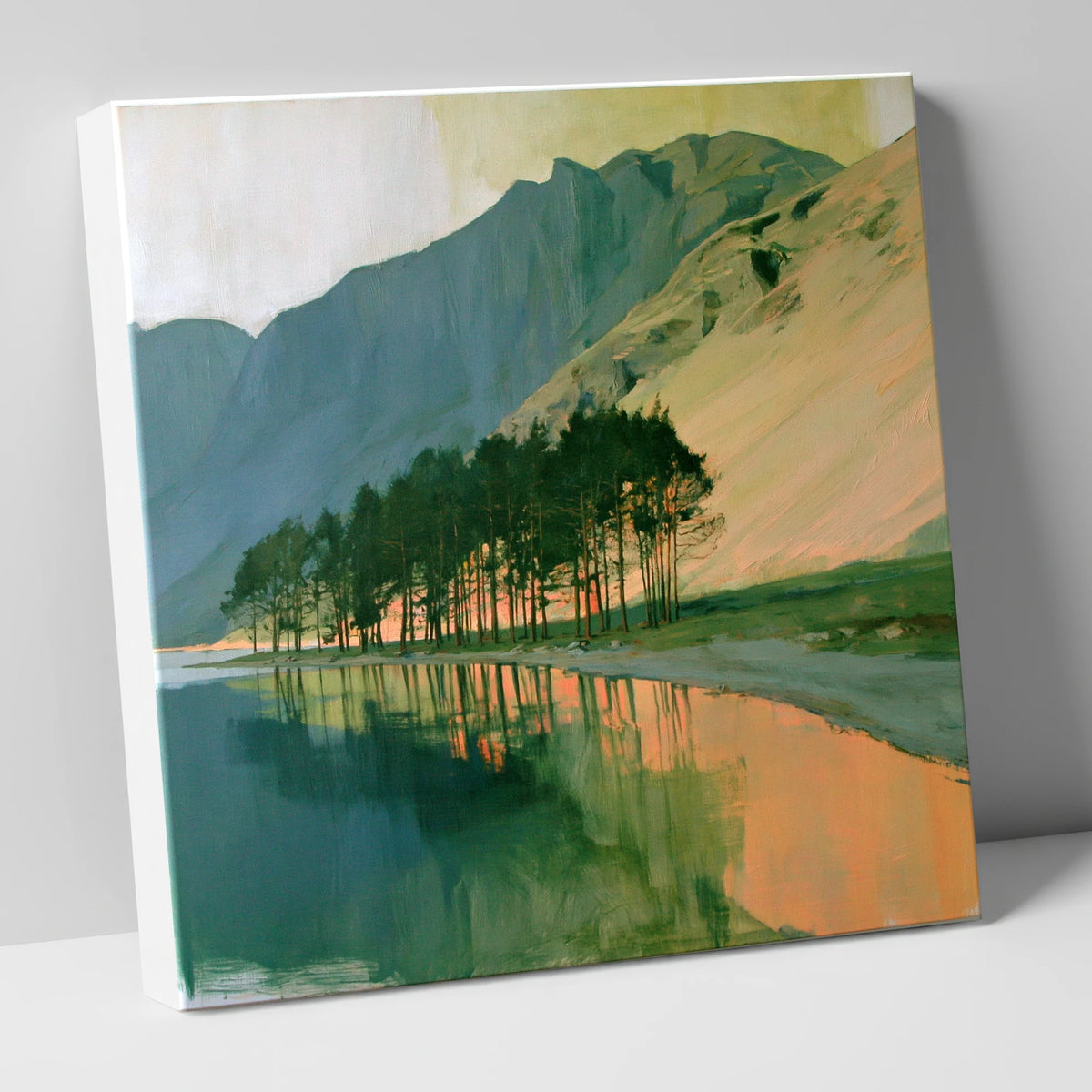 Buttermere Pines and Apricot Reflections lake district lake canvas wall art