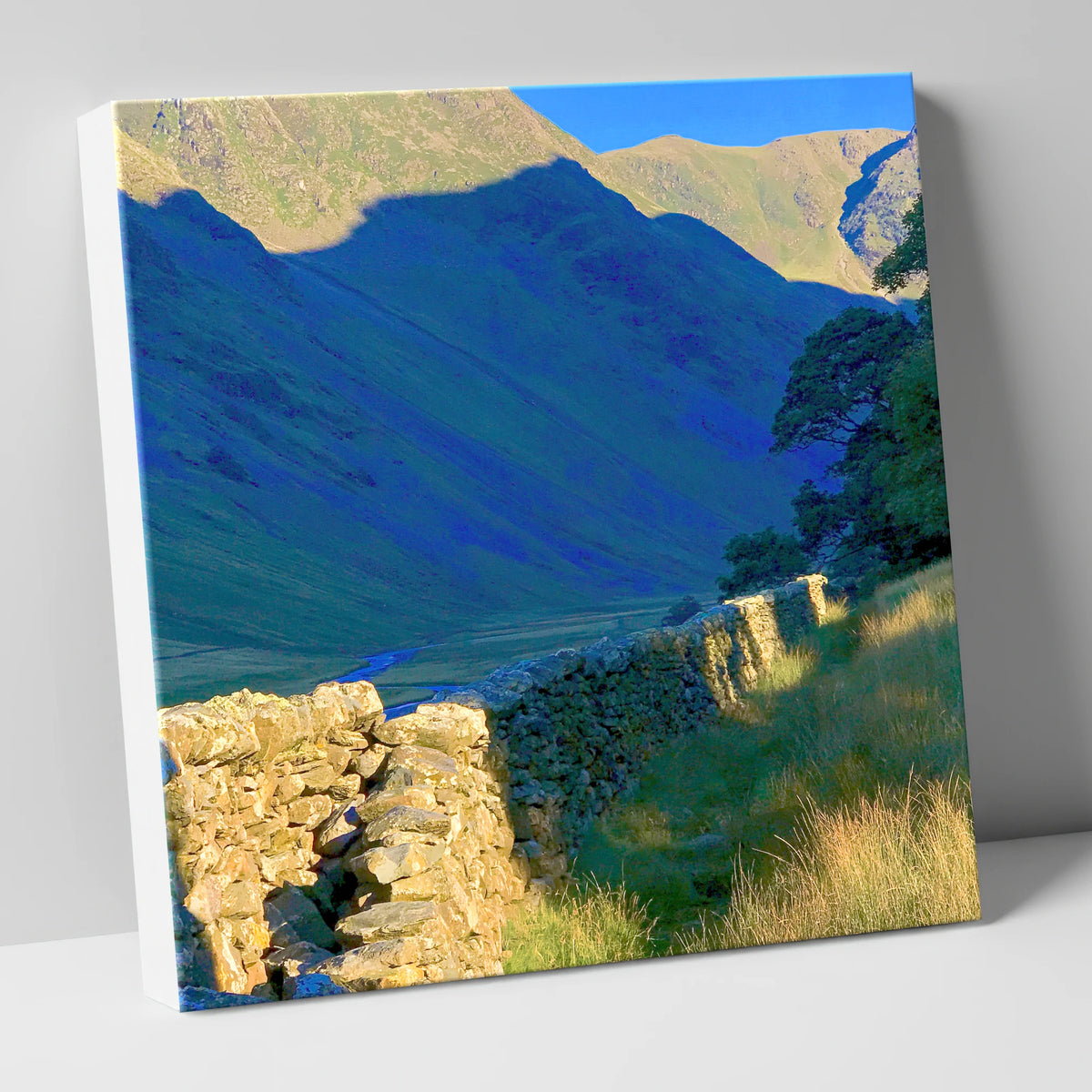 Sunlit Wall and Shadowed Fells lake district valley canvas wall art
