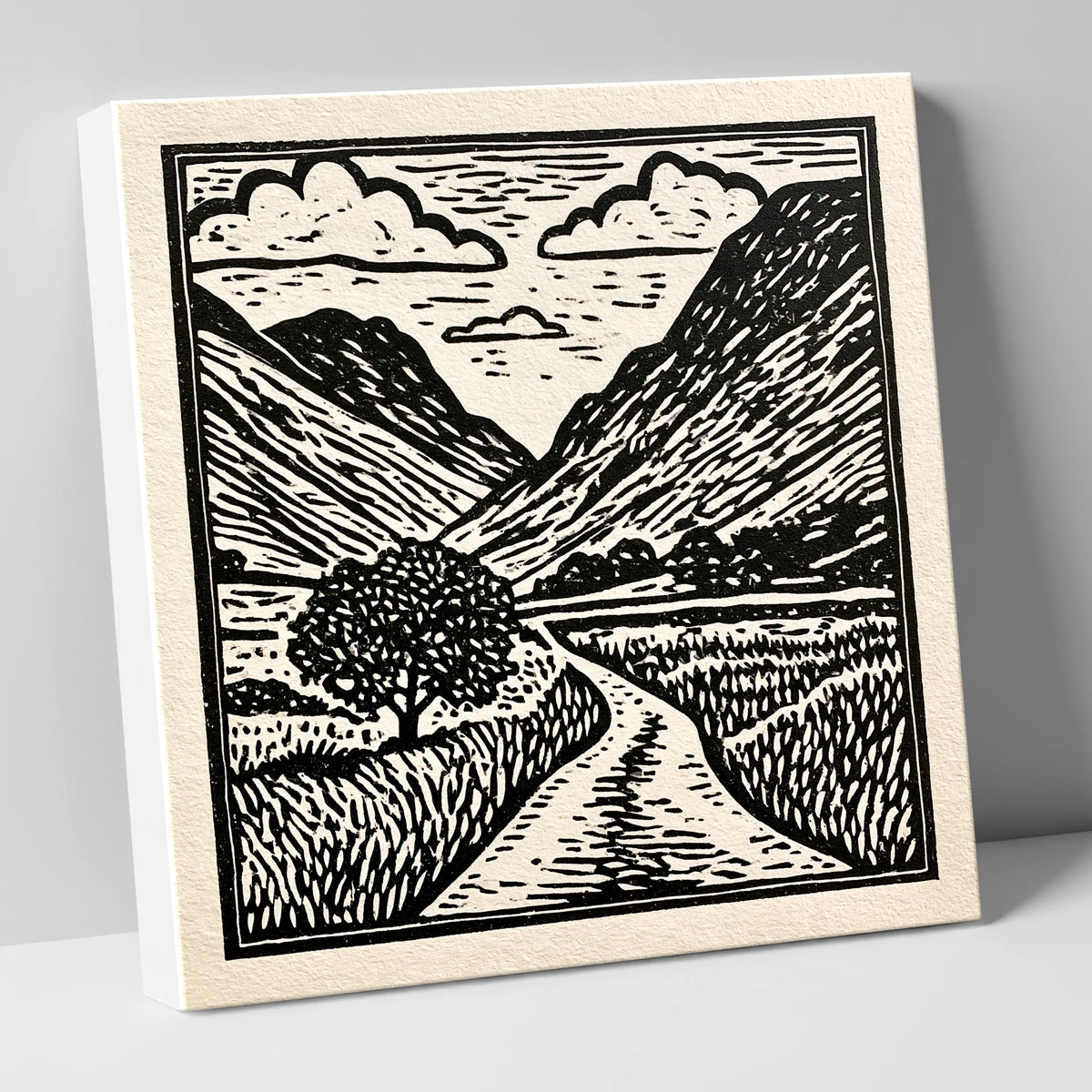 Monochrome Hardknott Pass Landscape lake district valley canvas wall art