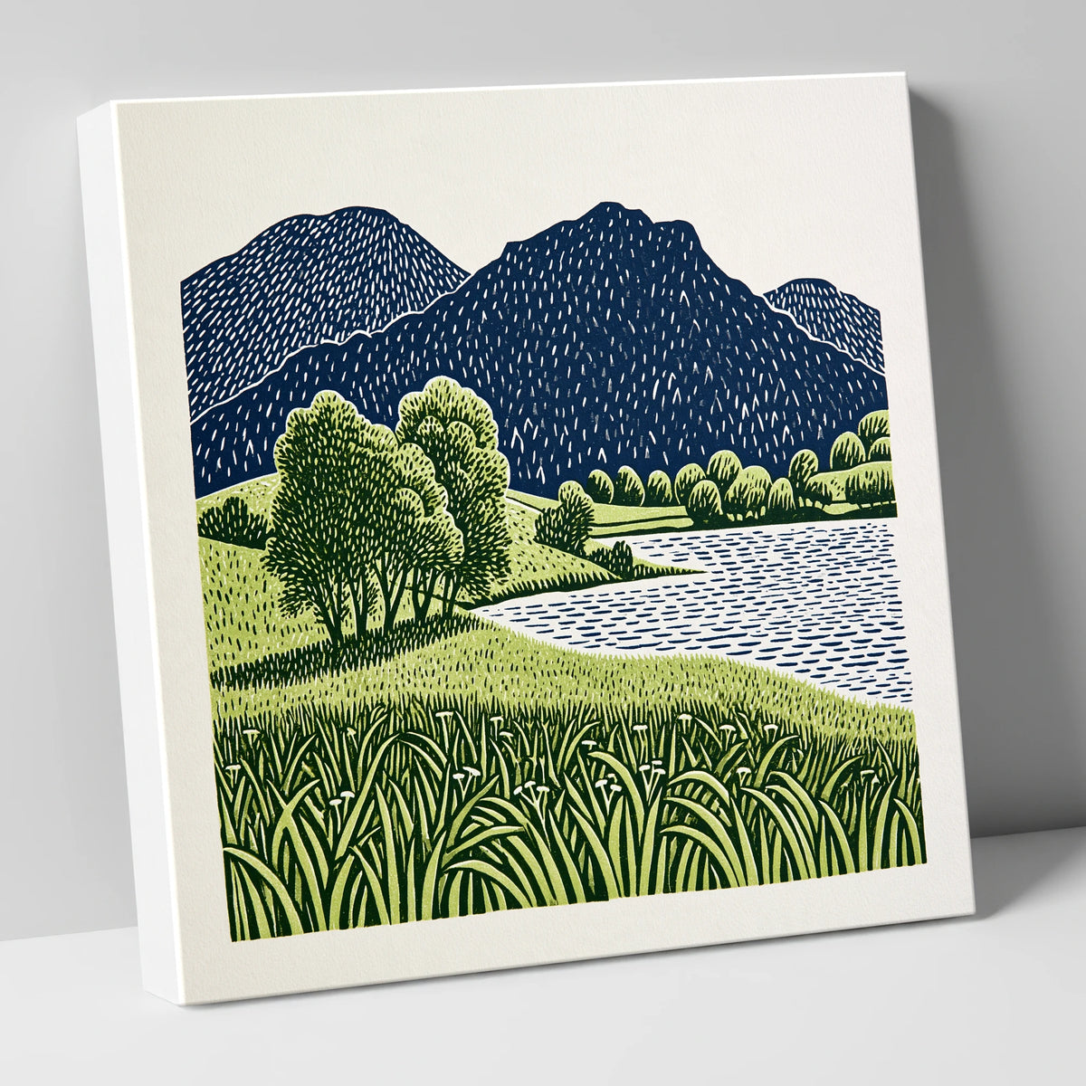 Grasmere Fells in Navy and Green lake district lake canvas wall art
