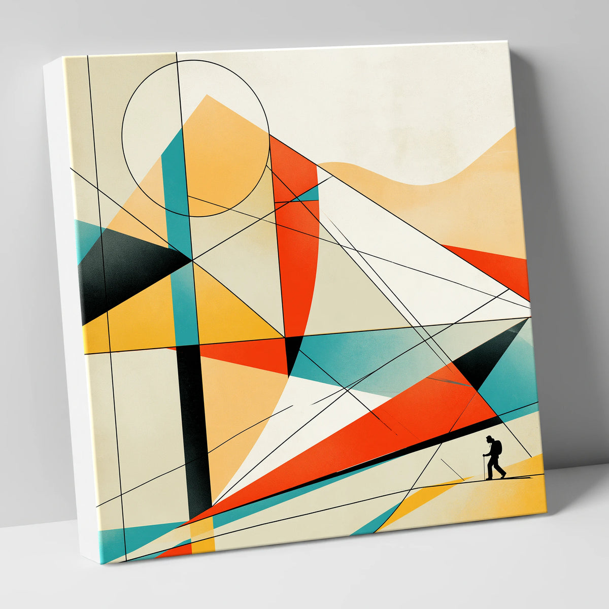 Lone Hiker on Geometric Fells lake district walking canvas wall art