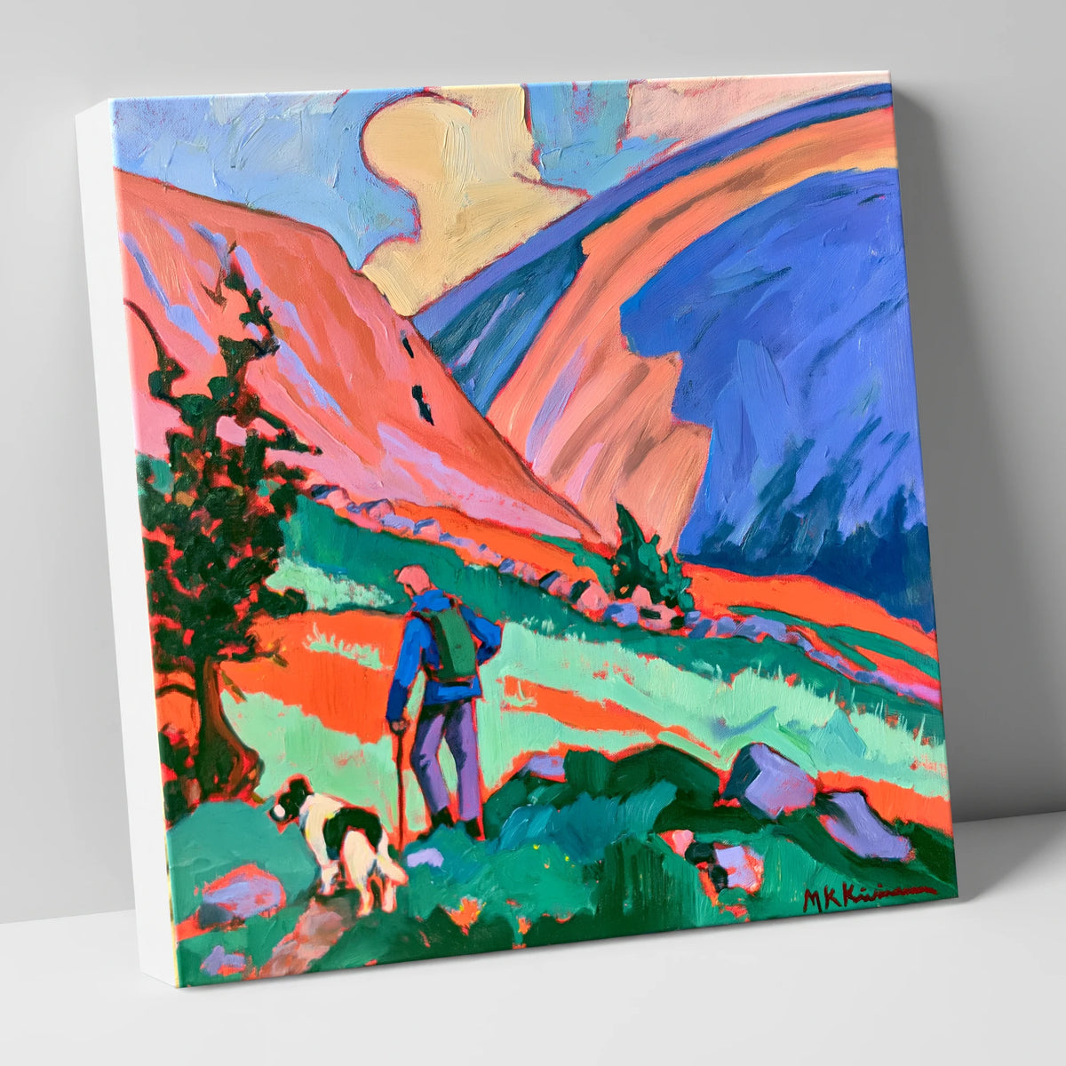 Vibrant Dog Walk on Threlkeld gifts for dog walkers canvas wall art
