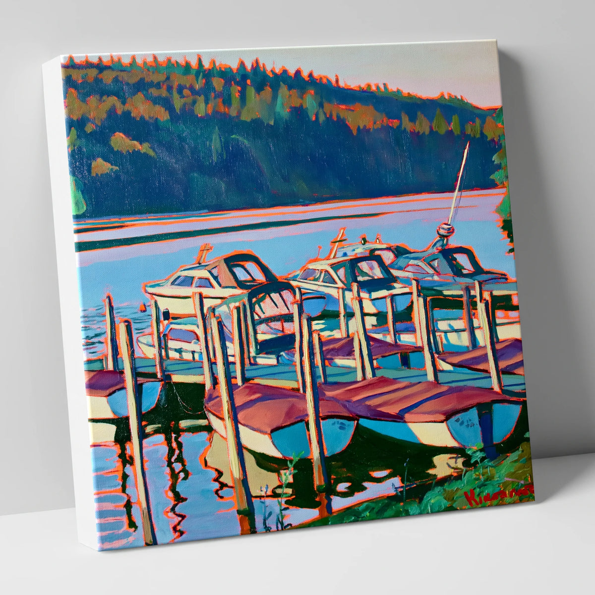 Vibrant Boats Moored on Windermere lake district lake canvas wall art