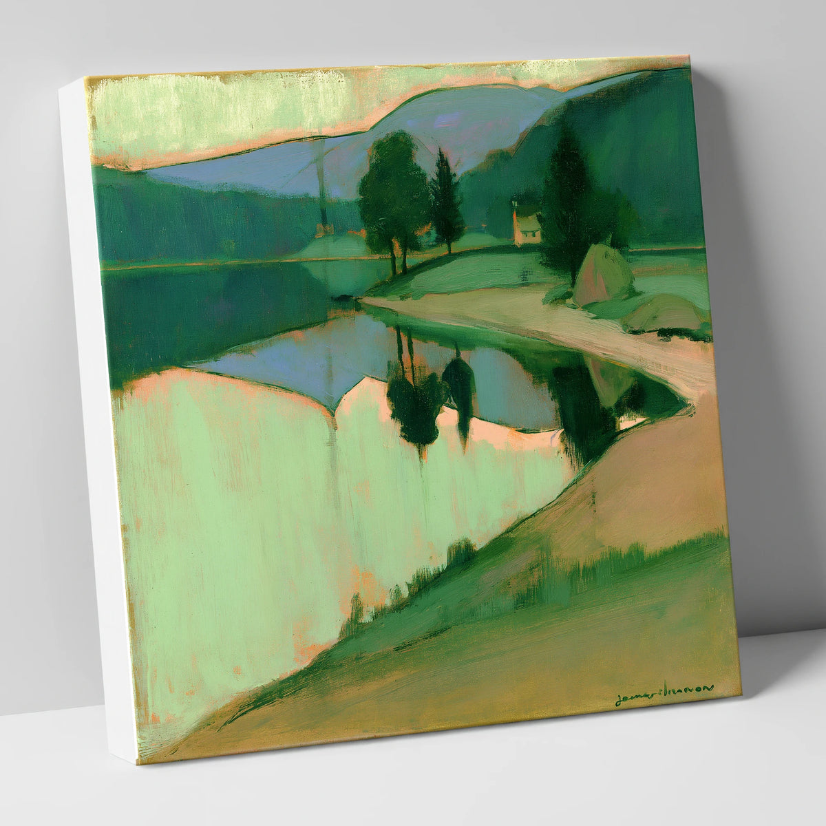 Mint and Peach Lake Reflections lake district lake canvas wall art