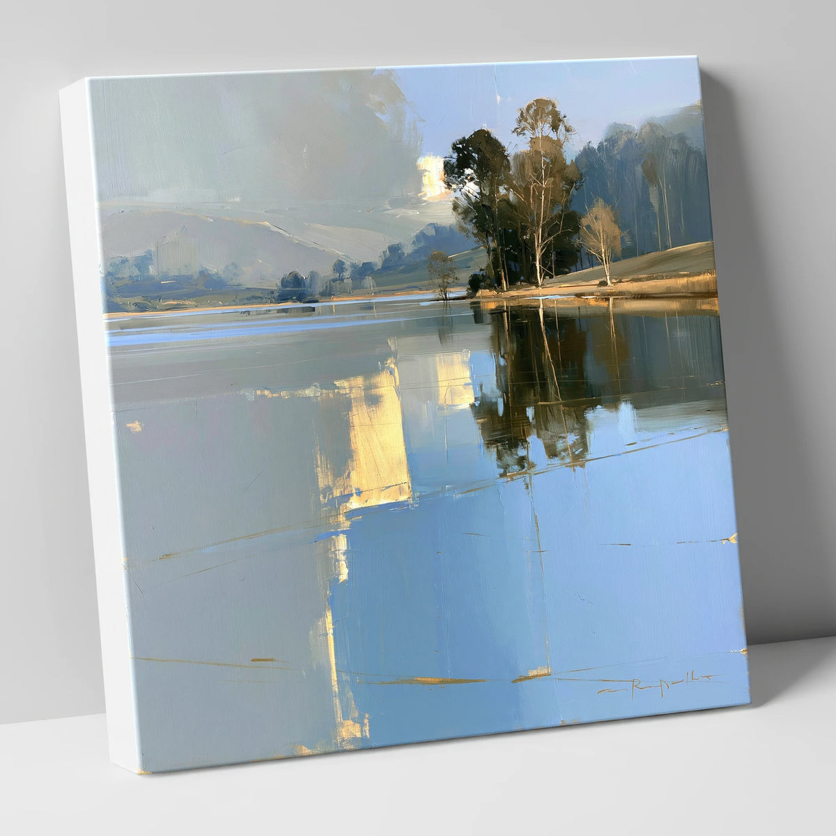 Calm Lake with Golden Reflections lake district lake canvas wall art