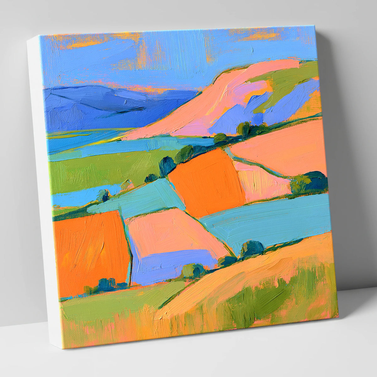 Colourful Patchwork Dale Landscape lake district valley canvas wall art