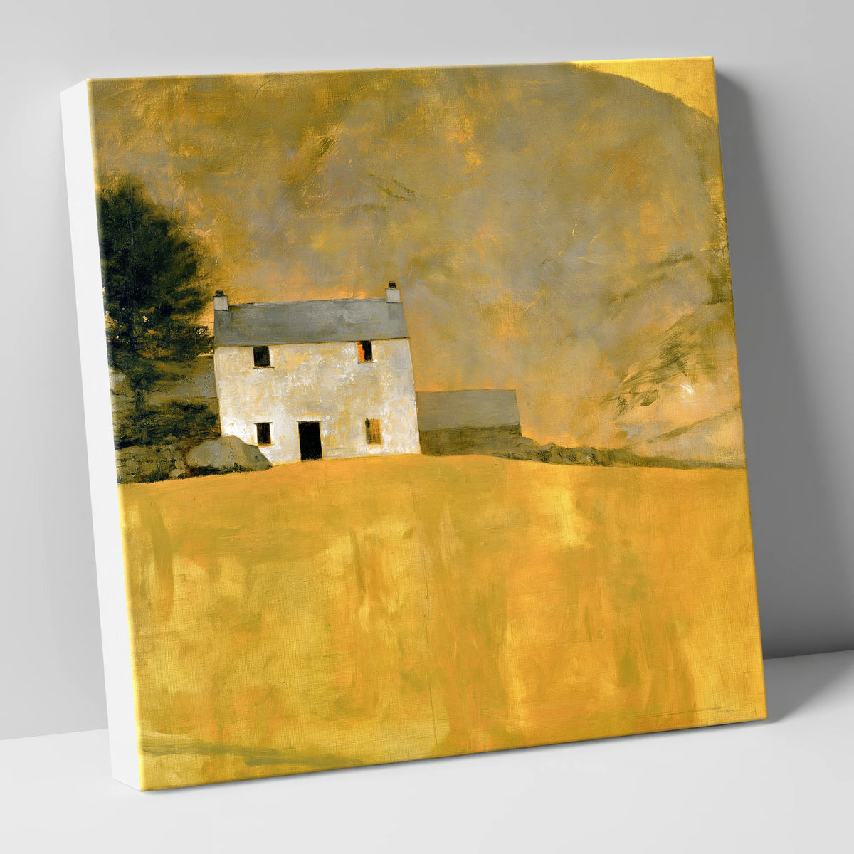 Stone Cottage in Golden Ochre lake district village canvas wall art