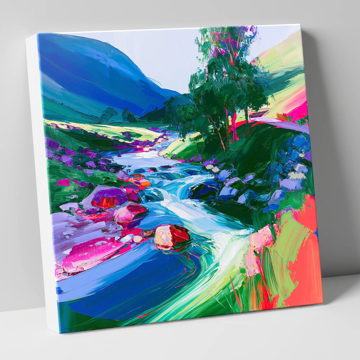 Electric Blue Rushing Fellside Beck lake district waterfall canvas wall art