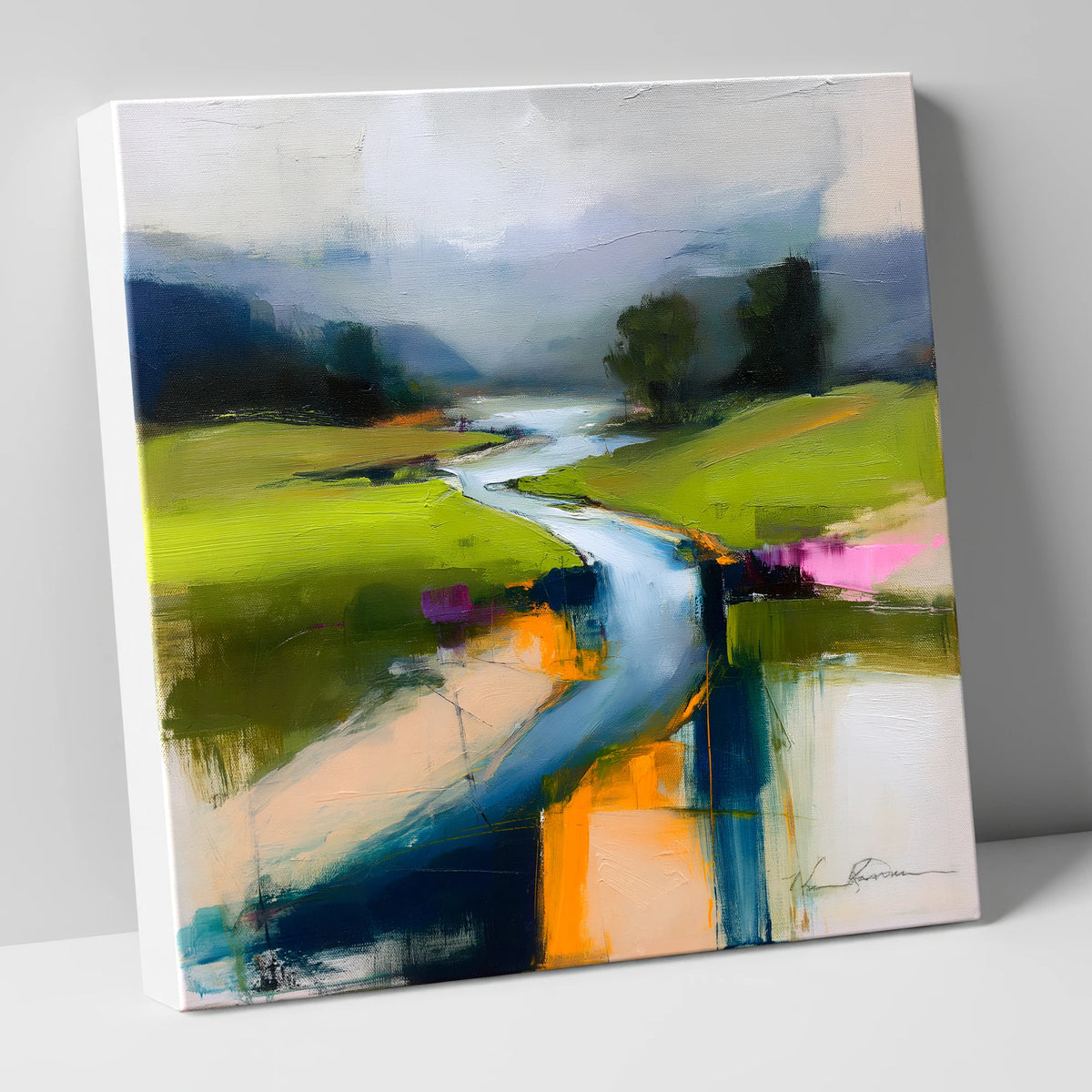 Vibrant Winding River and Valley lake district waterfall canvas wall art