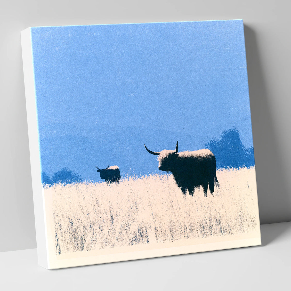 Highland Cattle Beneath Blue Skies lake district wildlife canvas wall art