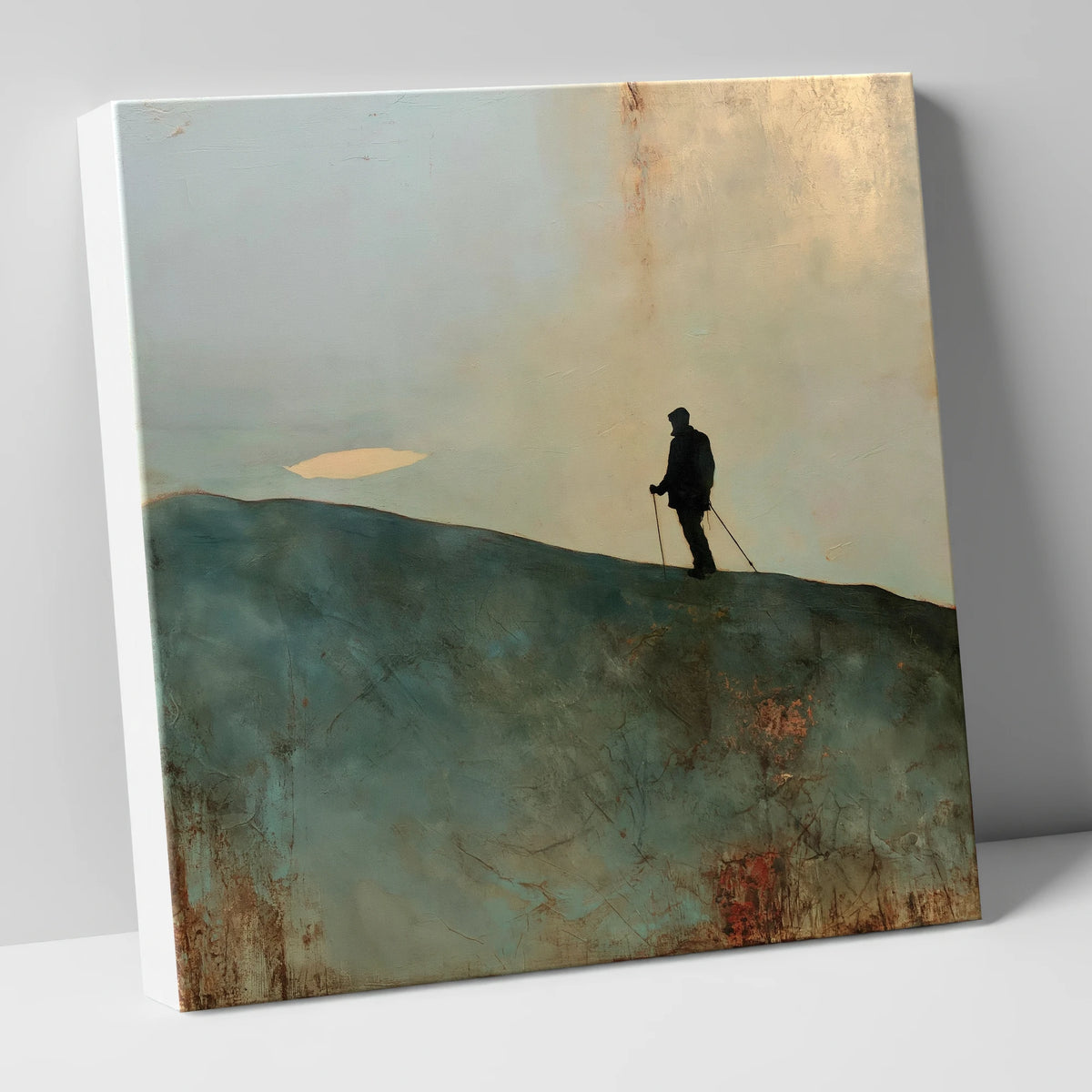 Walker Silhouette on Skiddaw Ridge lake district fell canvas wall art