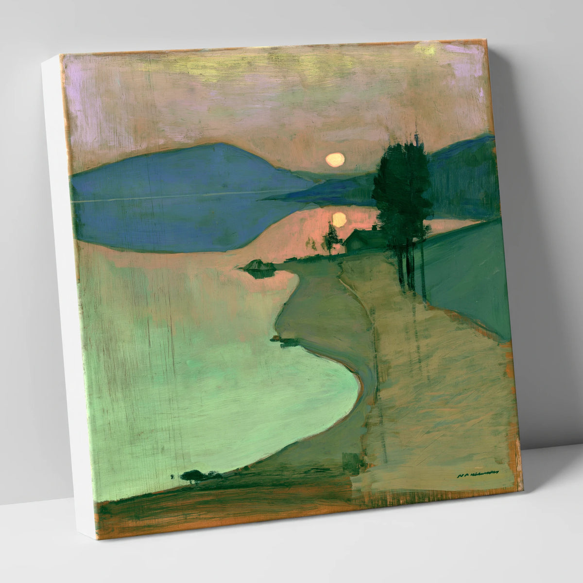 Lake Sunset in Dusty Pink lake district lake canvas wall art