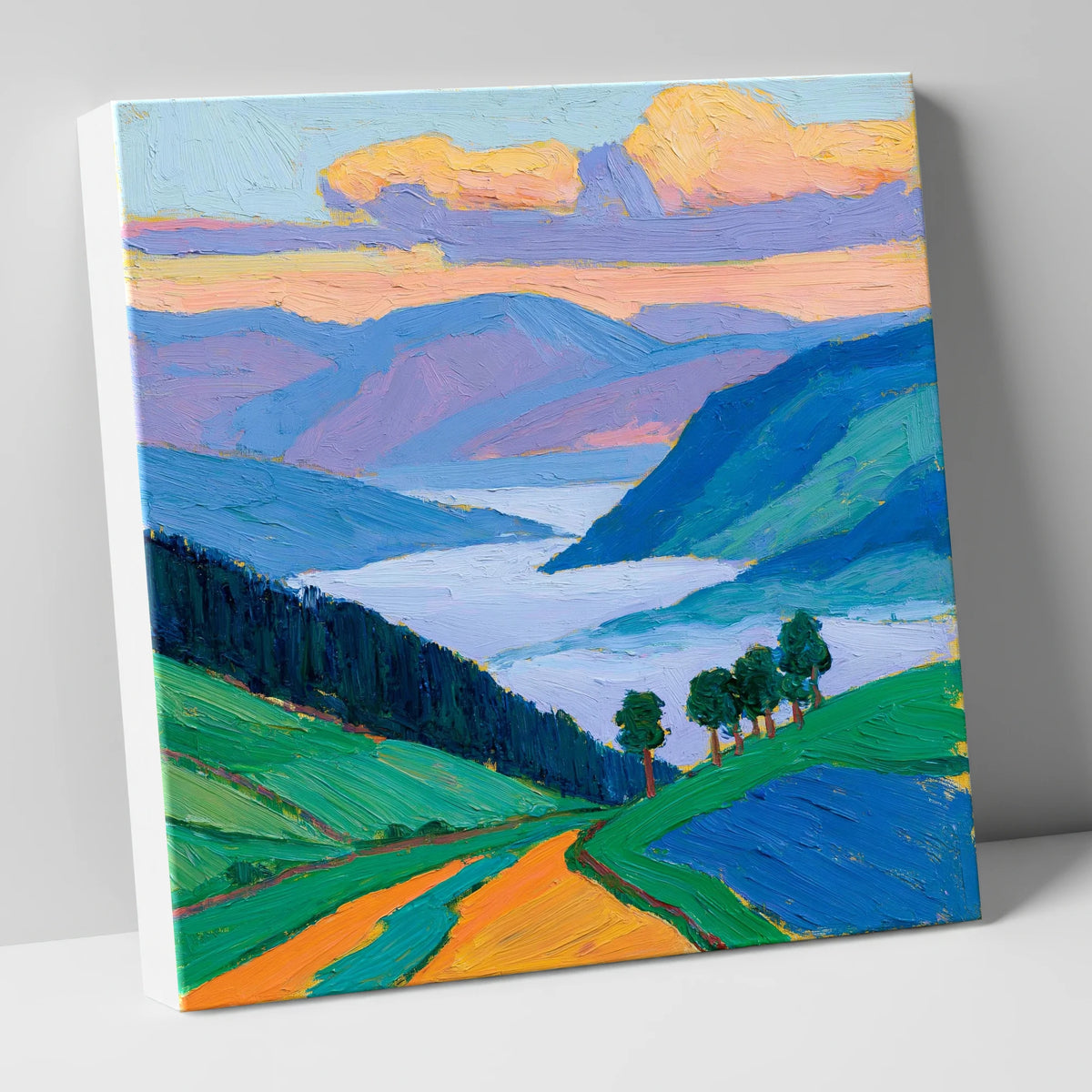 Morning Mist Over Vibrant Valley lake district sky canvas wall art