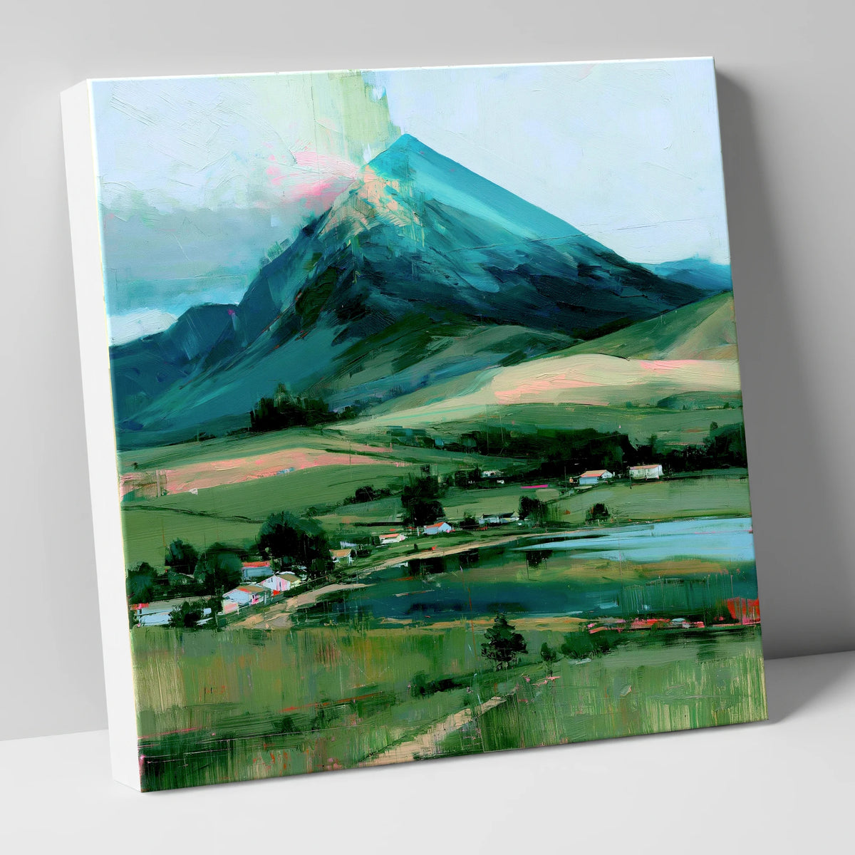 Teal Mountain Above Lakeside Hamlet lake district fell canvas wall art