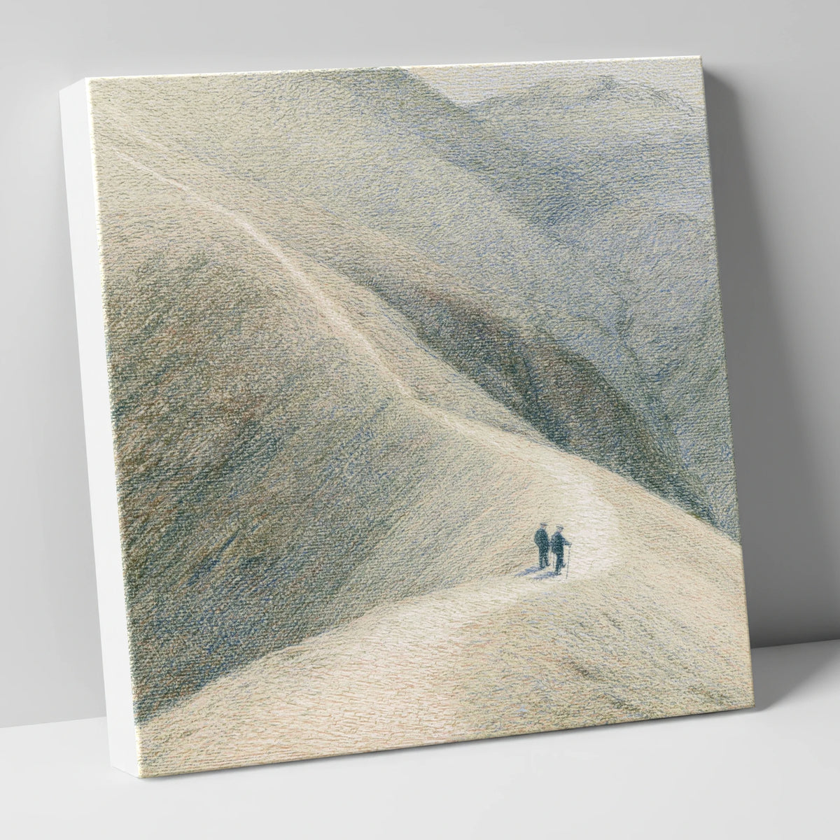 Walkers on a Textured Fell Path lake district walking canvas wall art