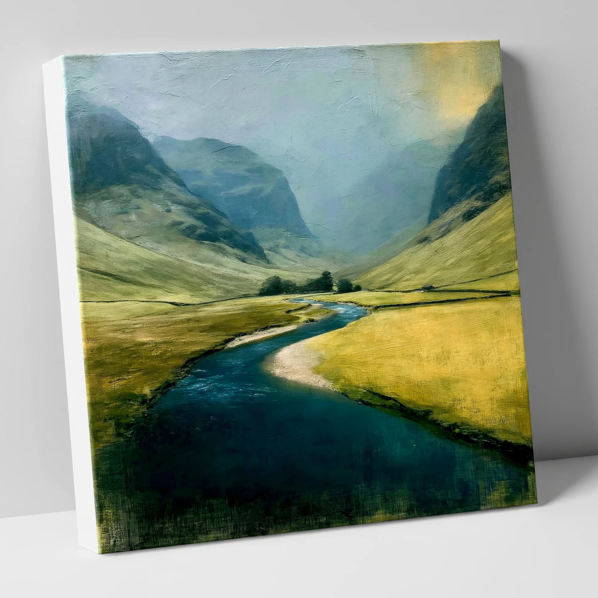 Winding River Through Deep Valley lake district waterfall canvas wall art
