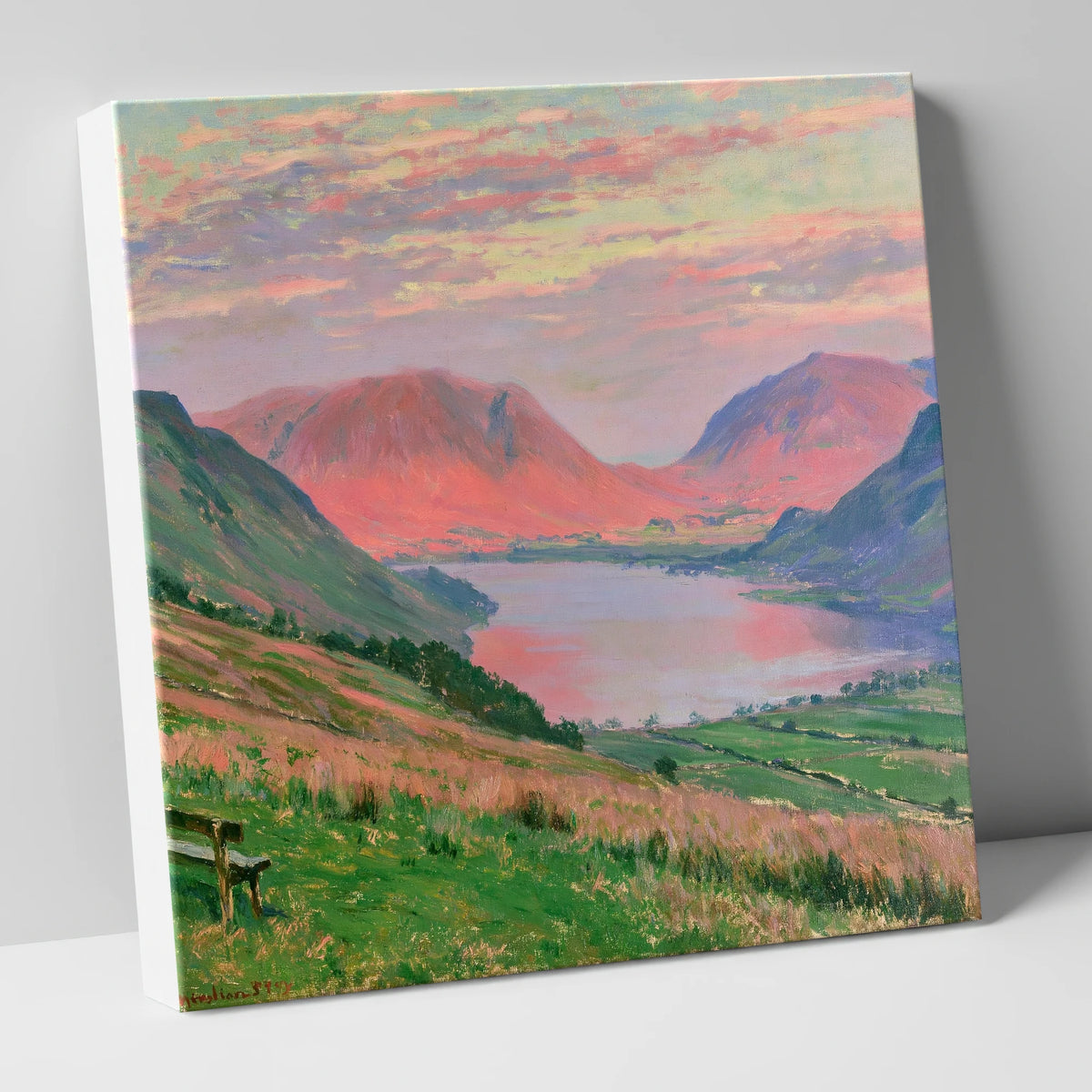 Loweswater Fells in Sunset Pink lake district lake canvas wall art